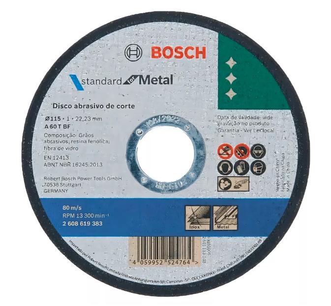 Disco de Corte Bosch Standard Metal/Inox 115x1,0mm