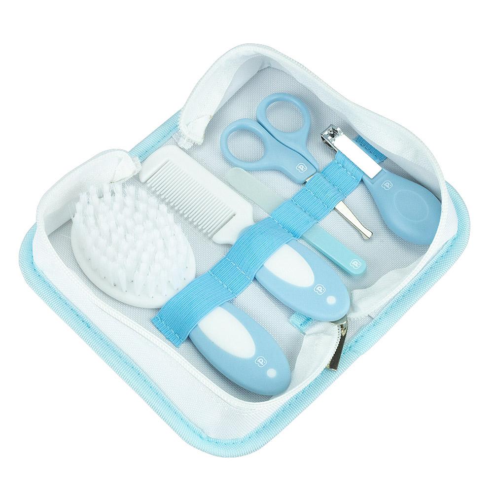 Kit Cuidados C Bebê 5 Pcs Necessaire Tesoura Cortador Lixa De Unha Pente E Escova Pimpolho - AZUL