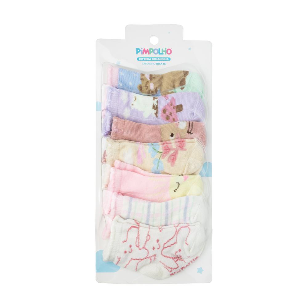 Kit Meia Semaninha Com 7 Prs 00-15 Feminino Pimpolho - BEGE