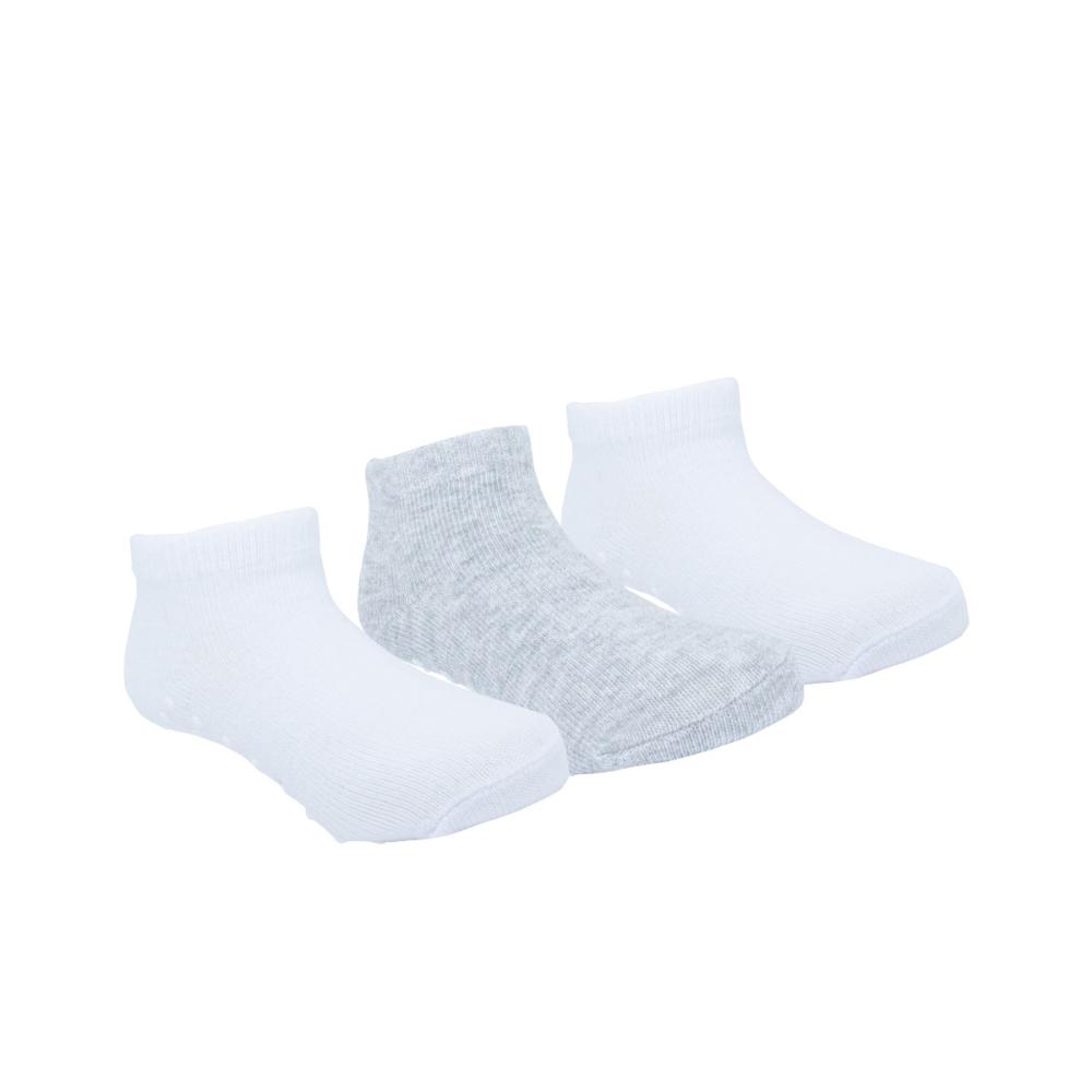 Kit Meia Lisa 3 Prs/Tag Cano Baixo 21-25 Branca/Cinza Unissex Pimpolho - 21 A 25