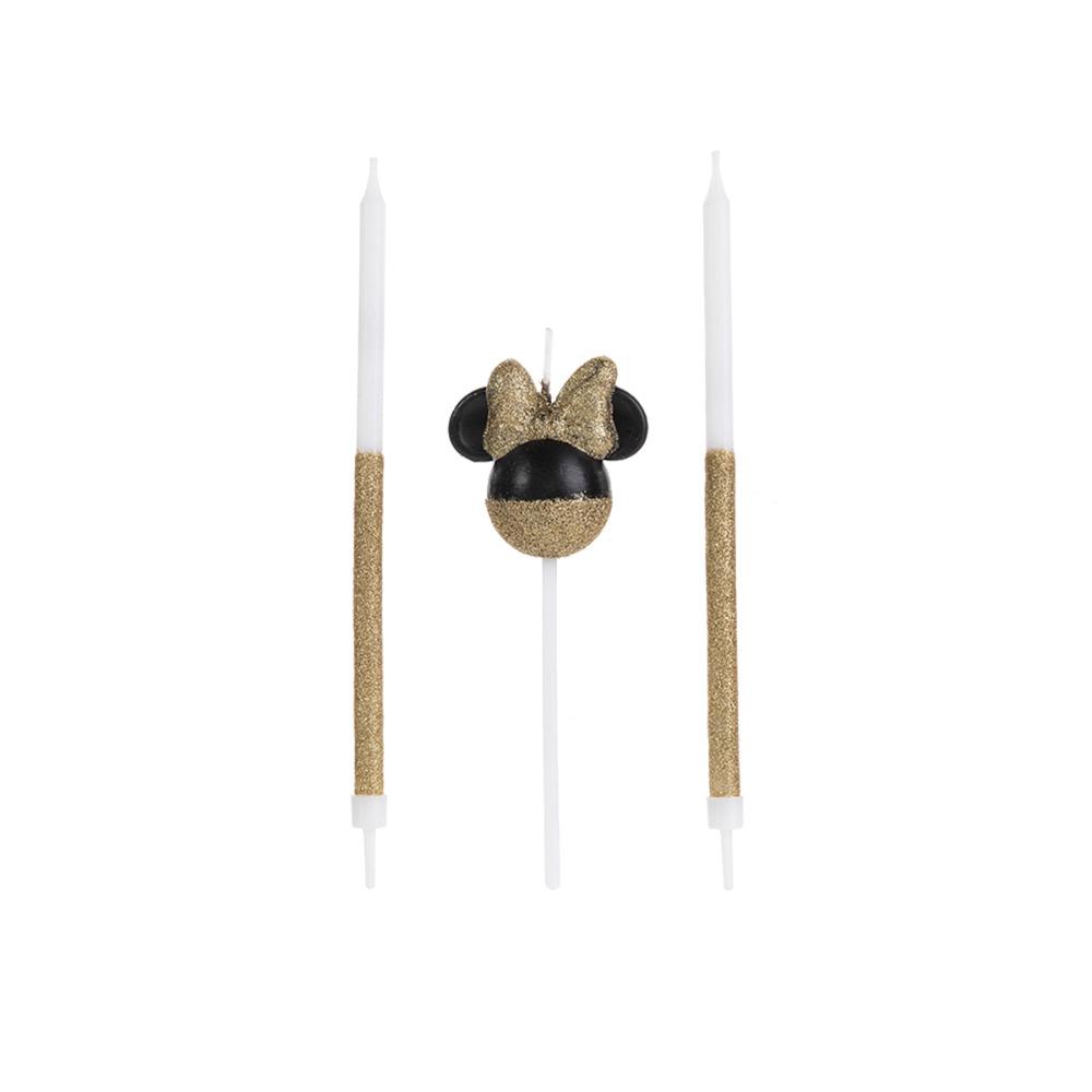 Vela Aniversário Minnie Disney Glitter Dourada 360° 3 Em 1