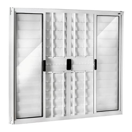Janela Veneziana 6 Folhas Alumínio Branco Com Grade - Linha Eco
