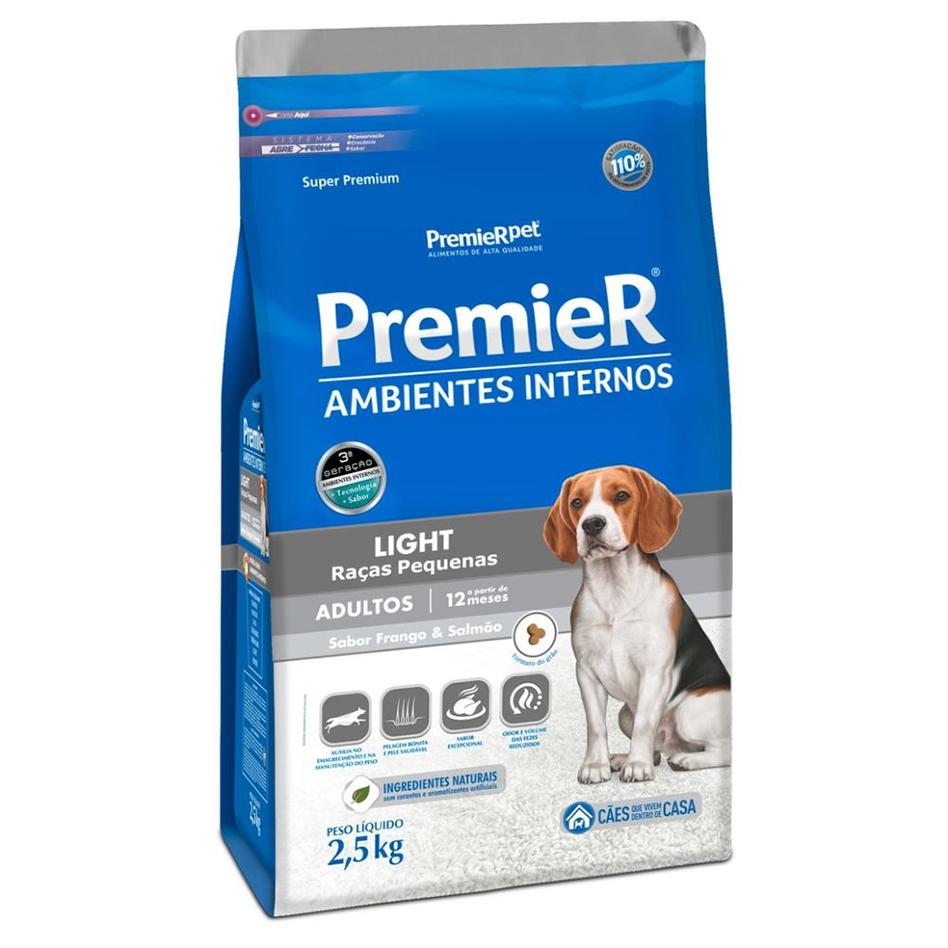 Ração Premier Ambientes Internos Light Cães Adultos Frango e Salmão
