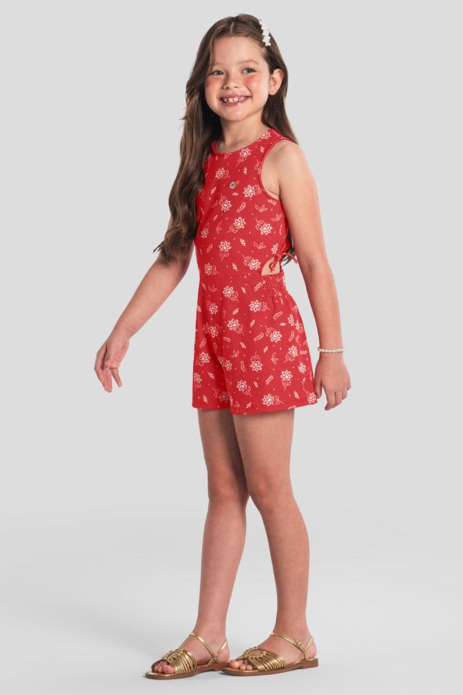 Macaquinho infantil menina florido em cotton Brandili