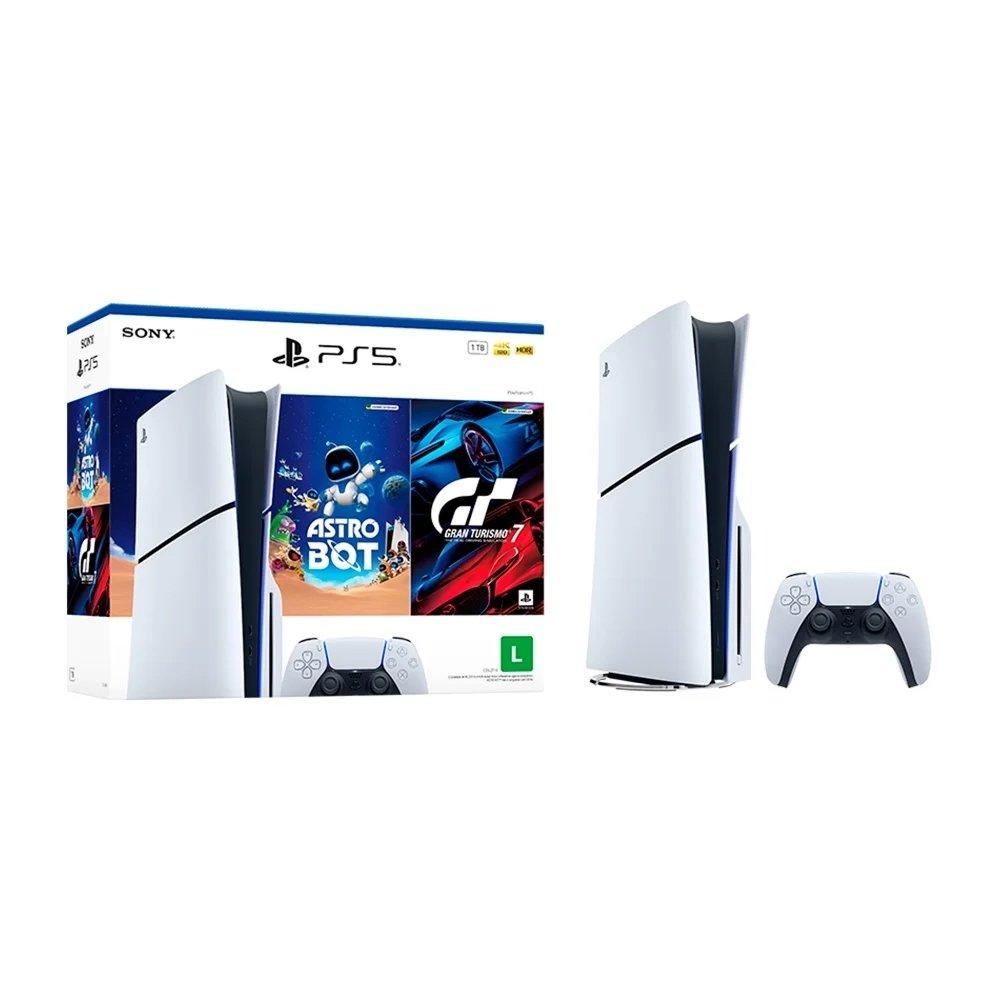 Console Playstation 5 Sony Slim Bundle 1 Com Leitor Mídia SSD 1TB 2 Jogos