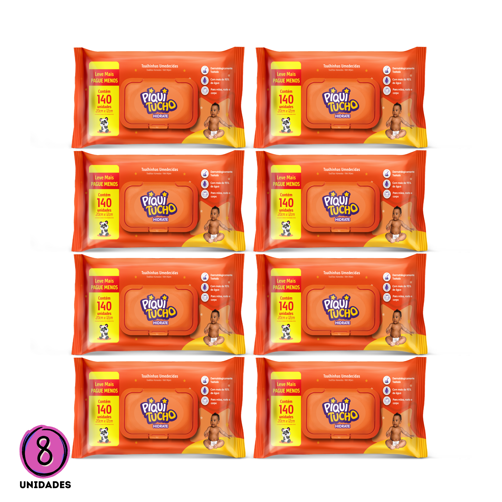 Kit Com 10 Toalha Umedecida Piquitucho Hidrate 140 Unidades