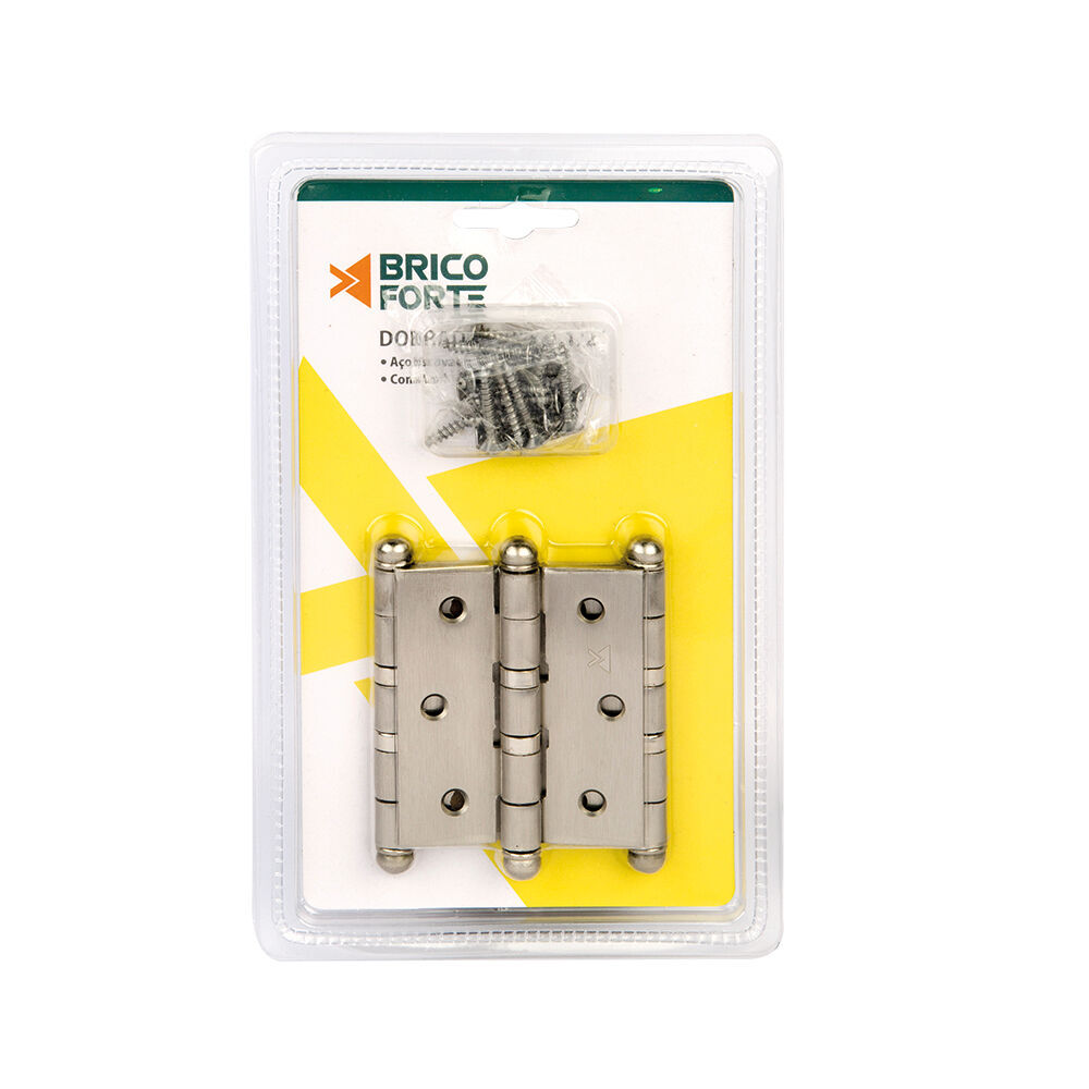 Dobradiça 3x2.1/2" Aço Escovado Com Anel Brico Forte