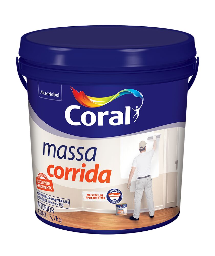 Massa Corrida Coral 5,7kg Branco Fosco De Alto Rendimento Alvenaria Concreto Gesso Pronta Para Uso