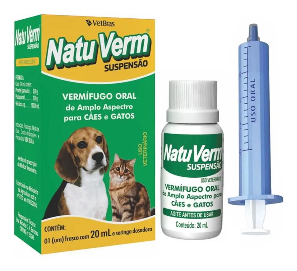 Vermífugo Natuverm Suspensão Oral 20ml Vetbras para Cães e Gatos