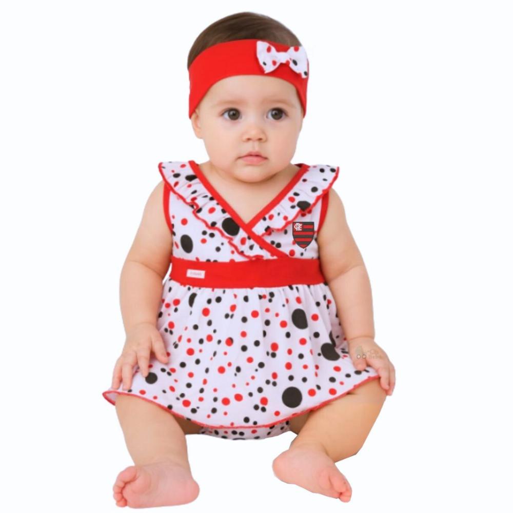 Vestido Flamengo Bebê com Shorts e Tiara Oficial
