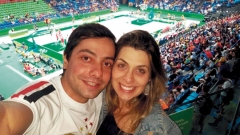 A itapetiningana Camila Terra Barsanti e o namorado Antônio Eduardo Mendes Simões, no Rio de Janeiro, nas Olimpíadas 2016, na praia de Copacabana.