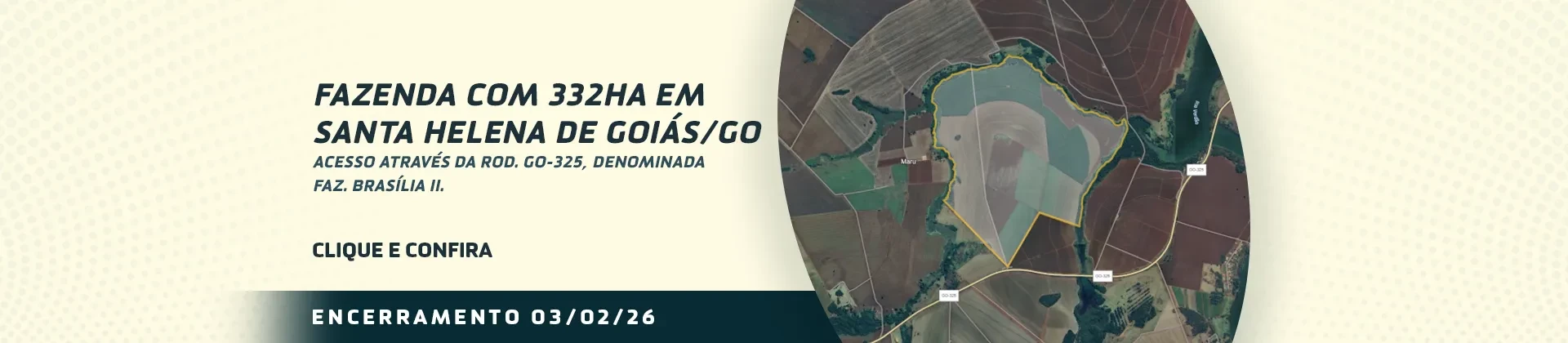 Leilão de fazenda com 332ha em Santa Helena de Goiás com desconto de 40%