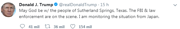 Tweet de Trump sobre o ataque no Texas