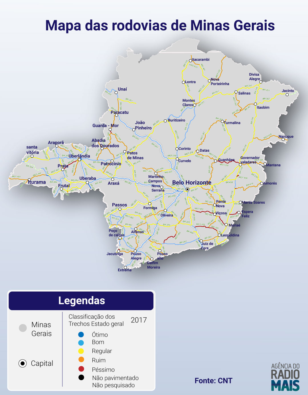 Mapa rodovias do estado de Minas Gerais