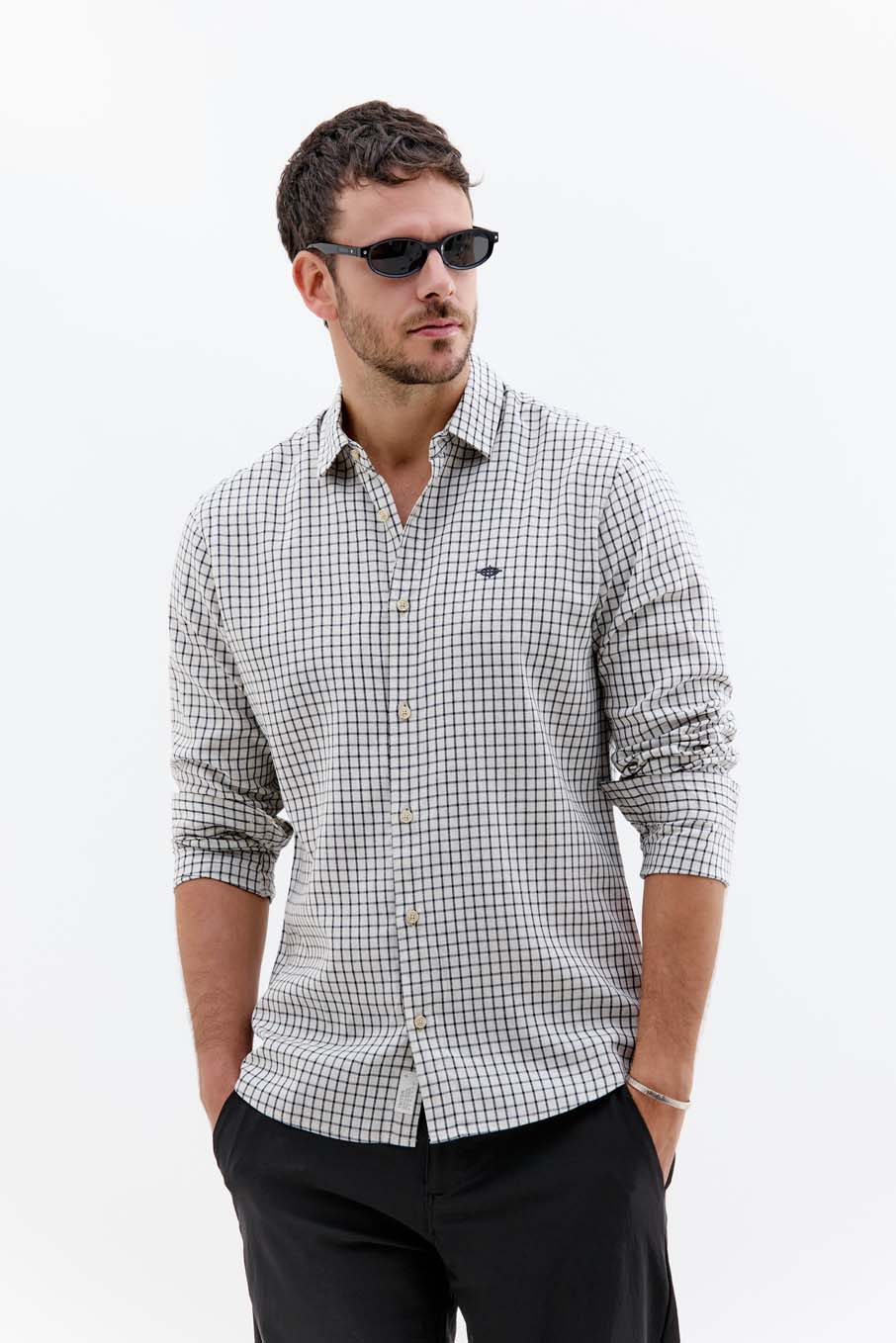 CAMISA XADREZ LINHO CASUAL M BEGE/AZUL