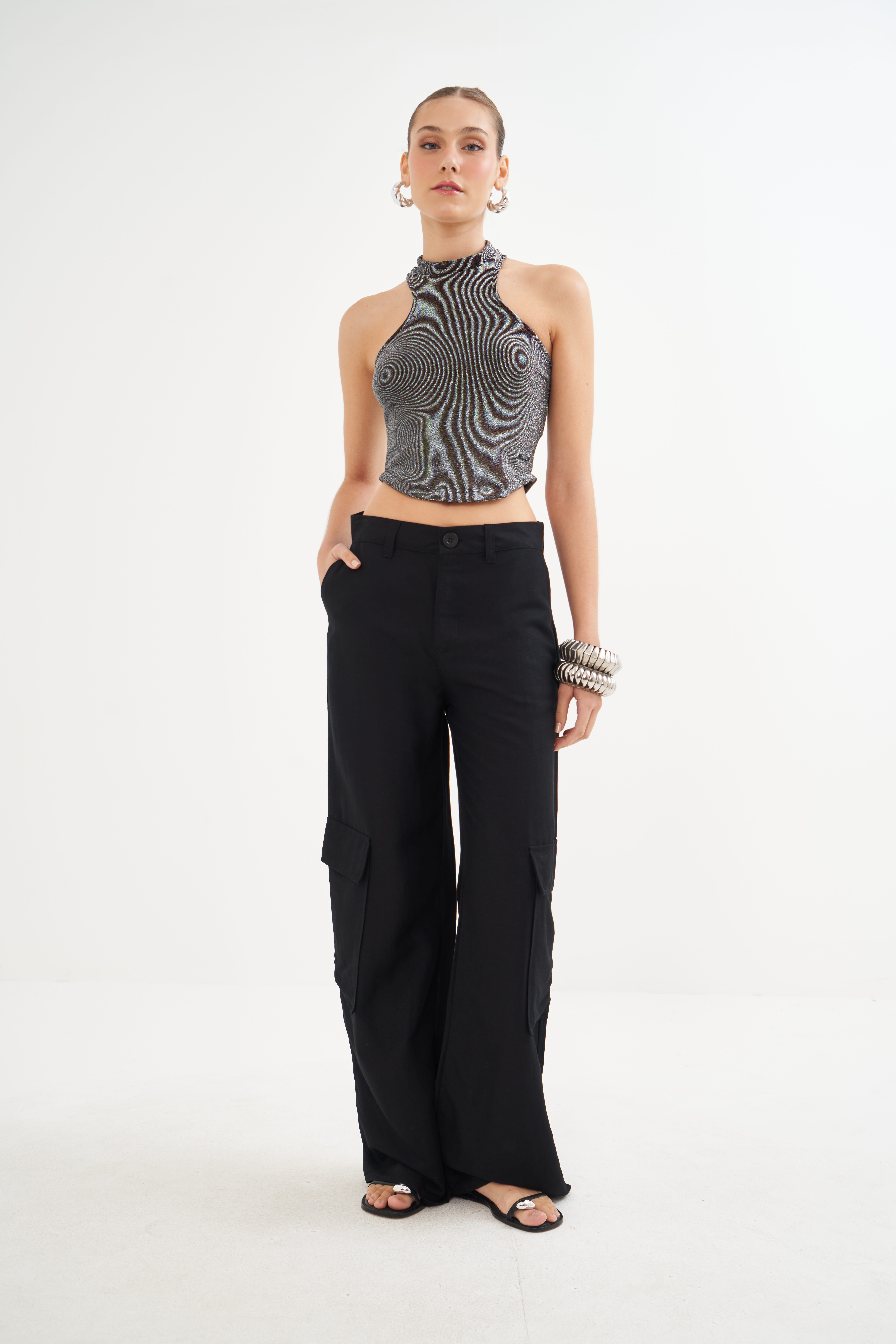 BLUSA METALIZADA P PRETO/PRATA
