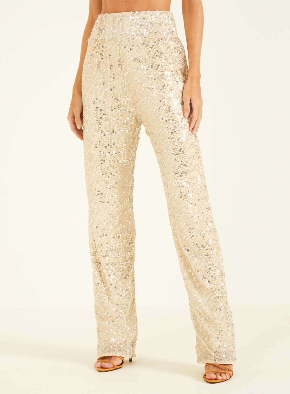 CALÇA PAETÊ M BEGE/PRATA