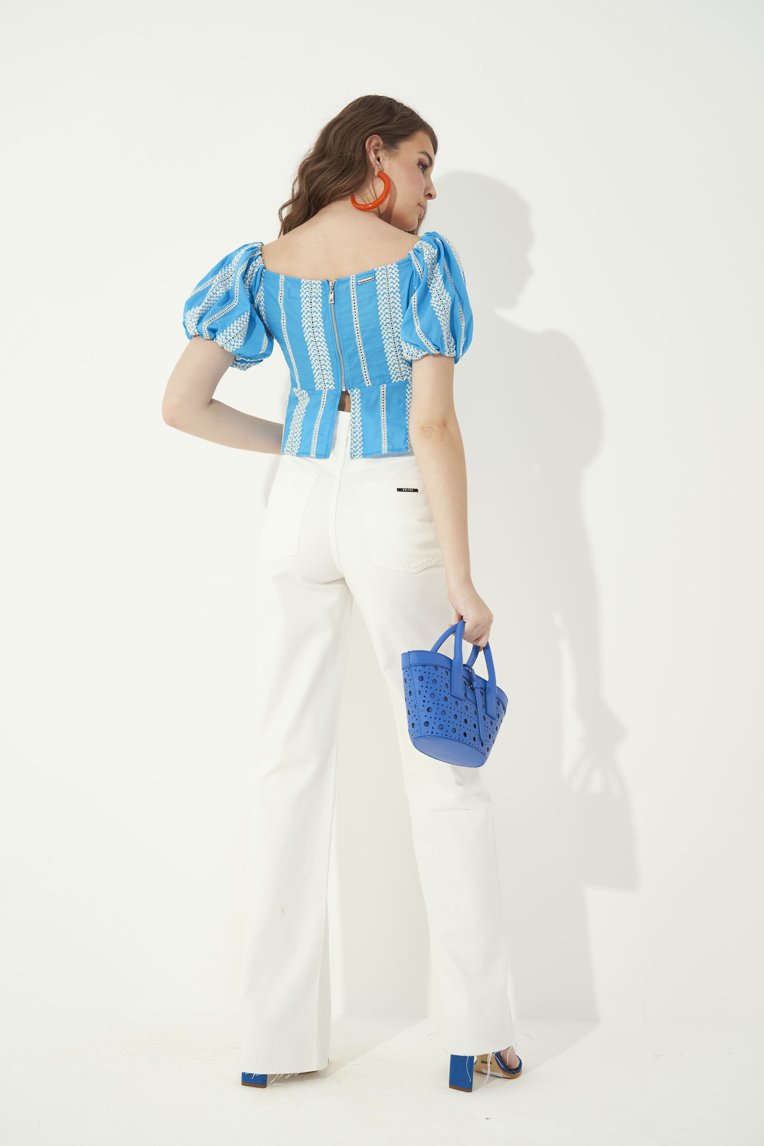 BLUSA BORDADA 36 AZUL/OFF