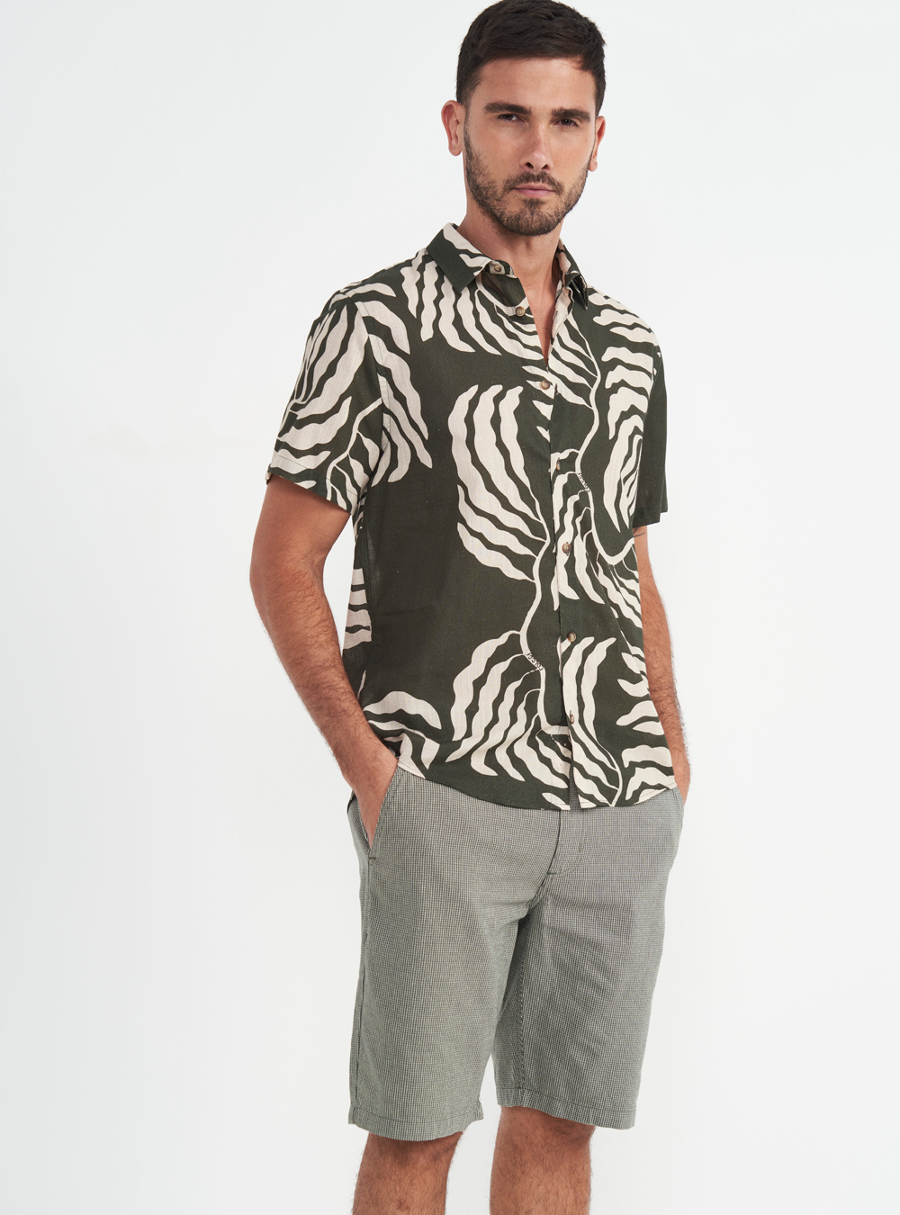 CAMISA LINHO ESTAMPADA XGG SEAWEED VD.DRA.