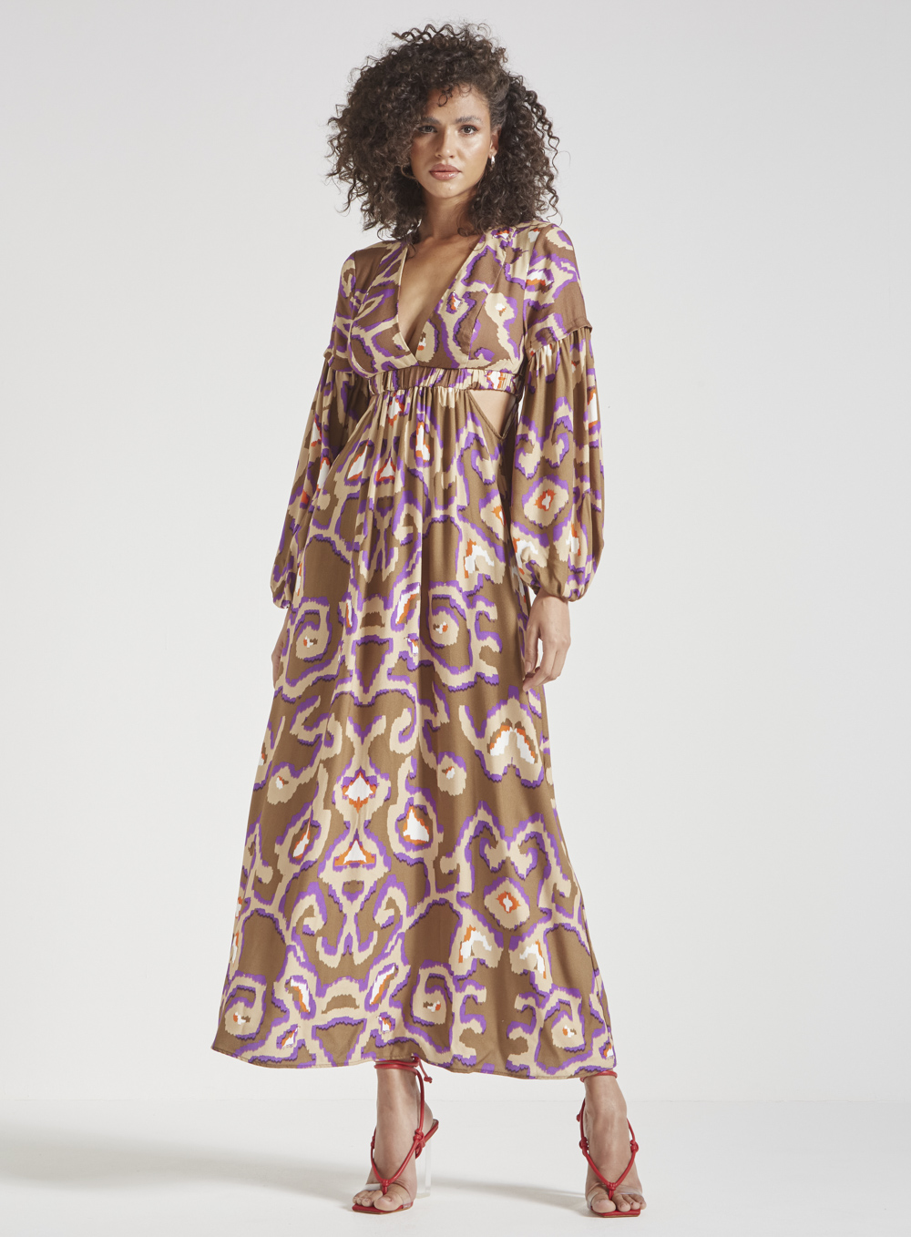 VESTIDO ESTAMPADO DETALHE LINHO PP BOHO TAPESTRY