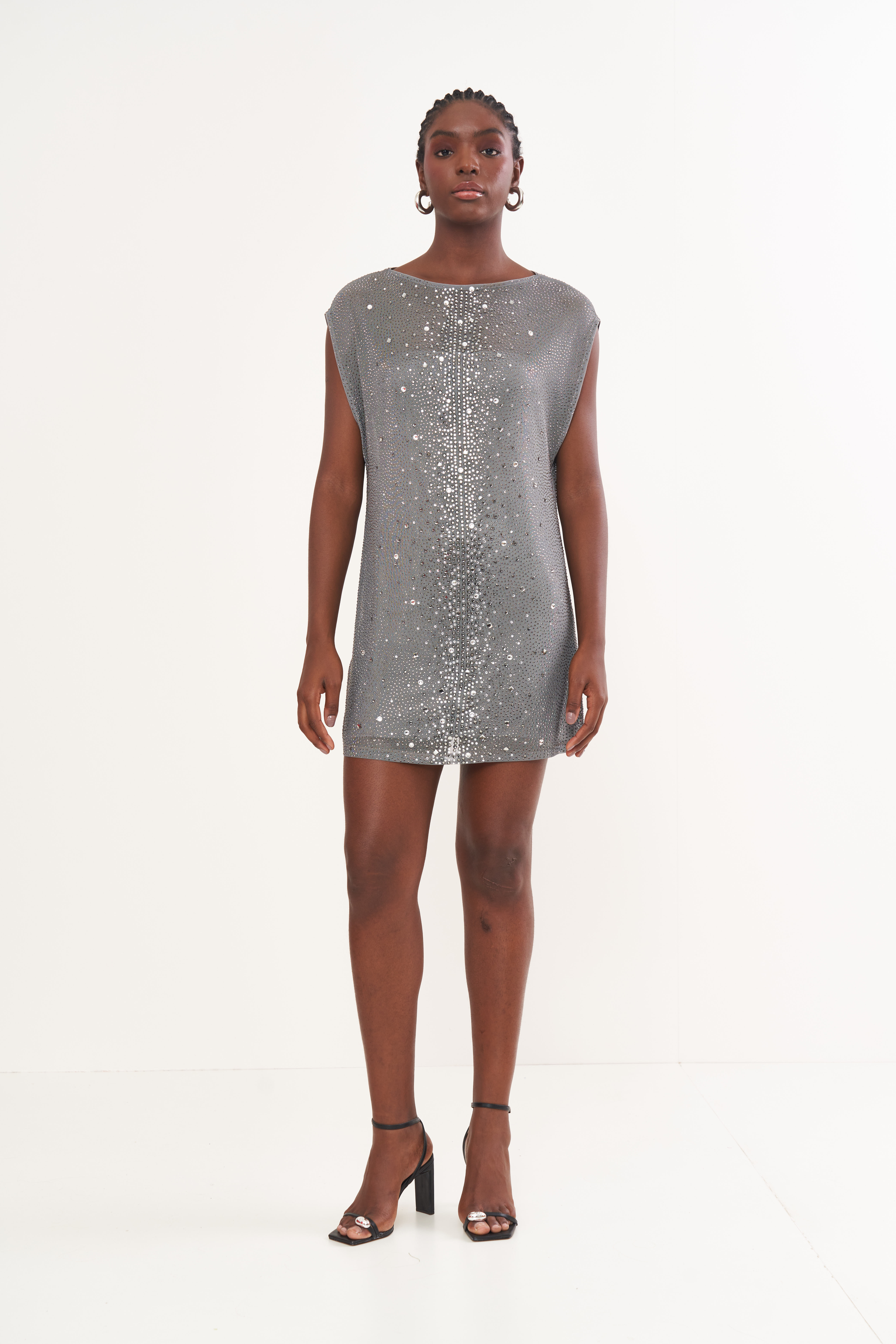 VESTIDO TULE COM APLICAÇÃO P CINZA ALITA