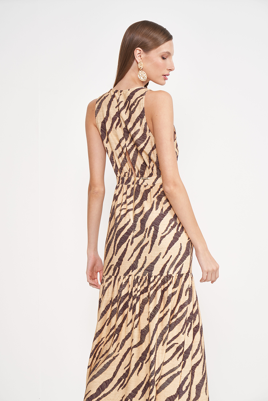 VESTIDO LINHO ESTAMPADO 38 LONG BEACH