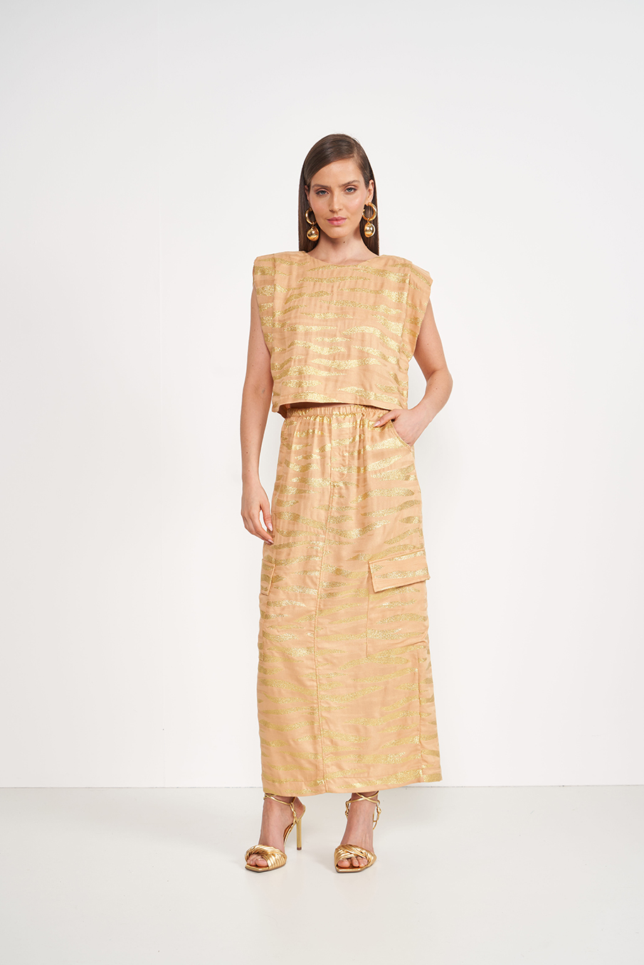 BLUSA BORDADA M MARROM/DOURADO