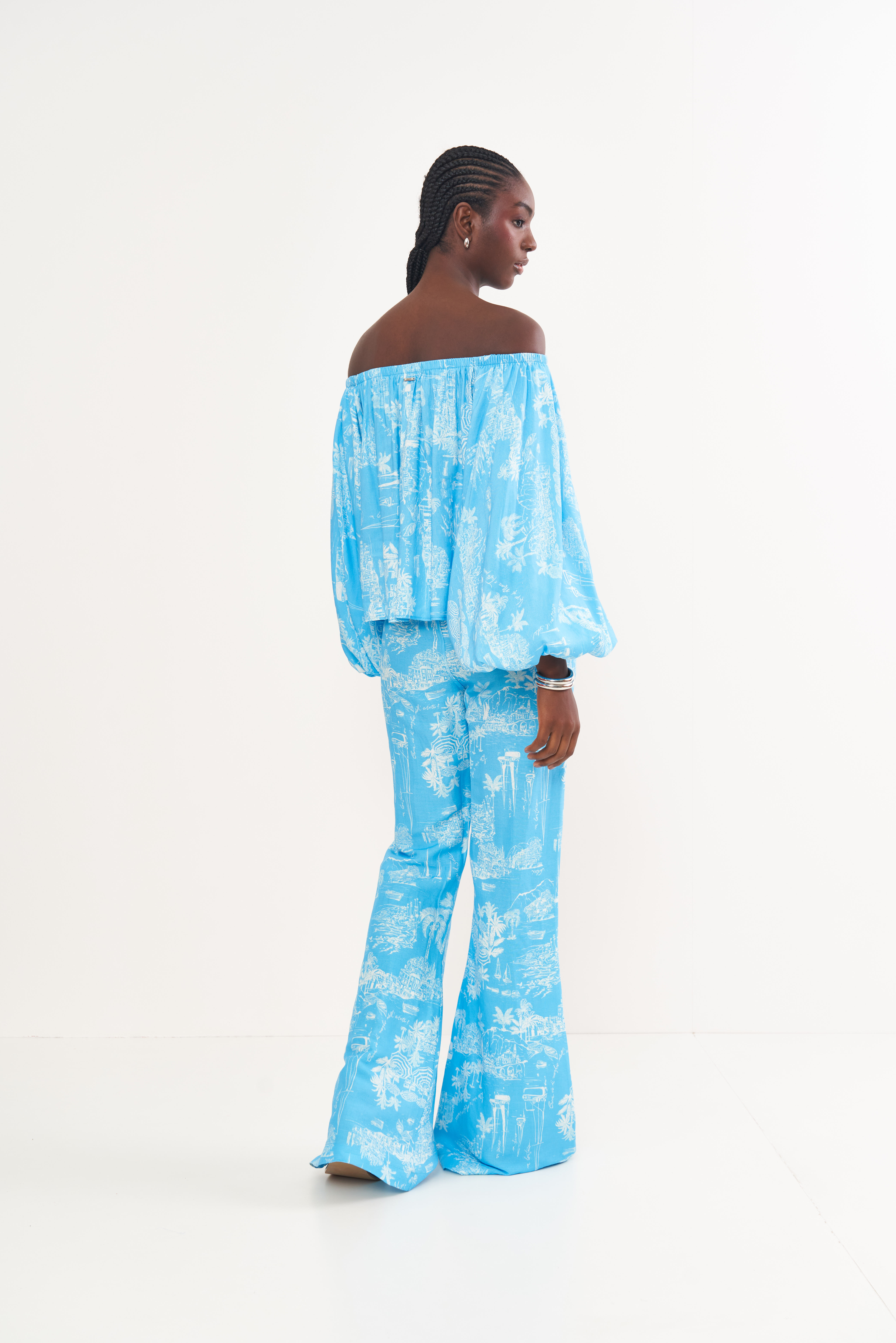 BLUSA LINHO ESTAMPADO P AMALFI BLUE