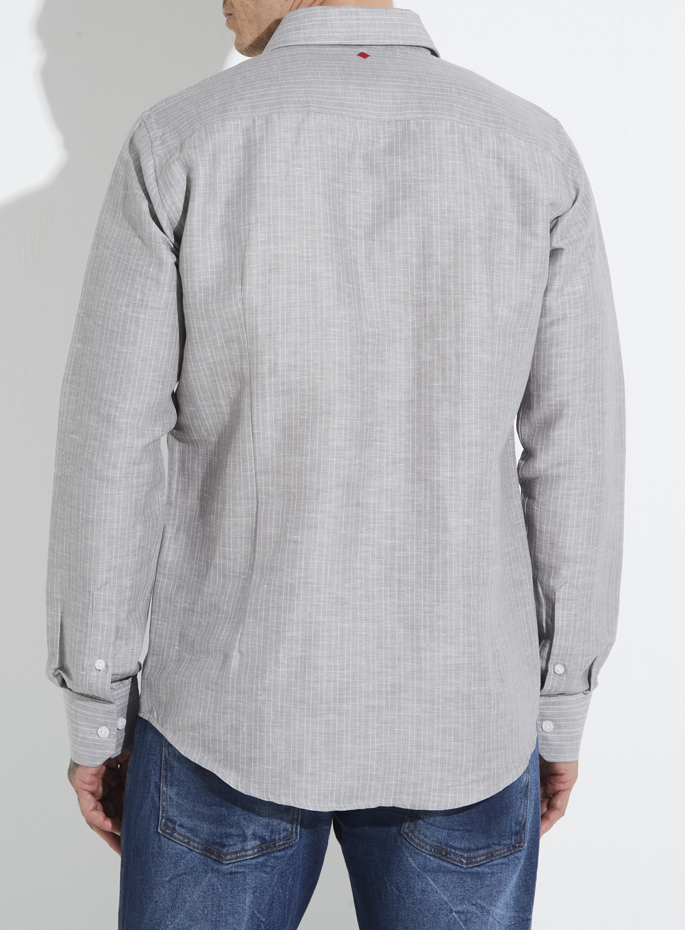 CAMISA LINHO LISTRADA SLIM FIT 6 CINZA/OFF