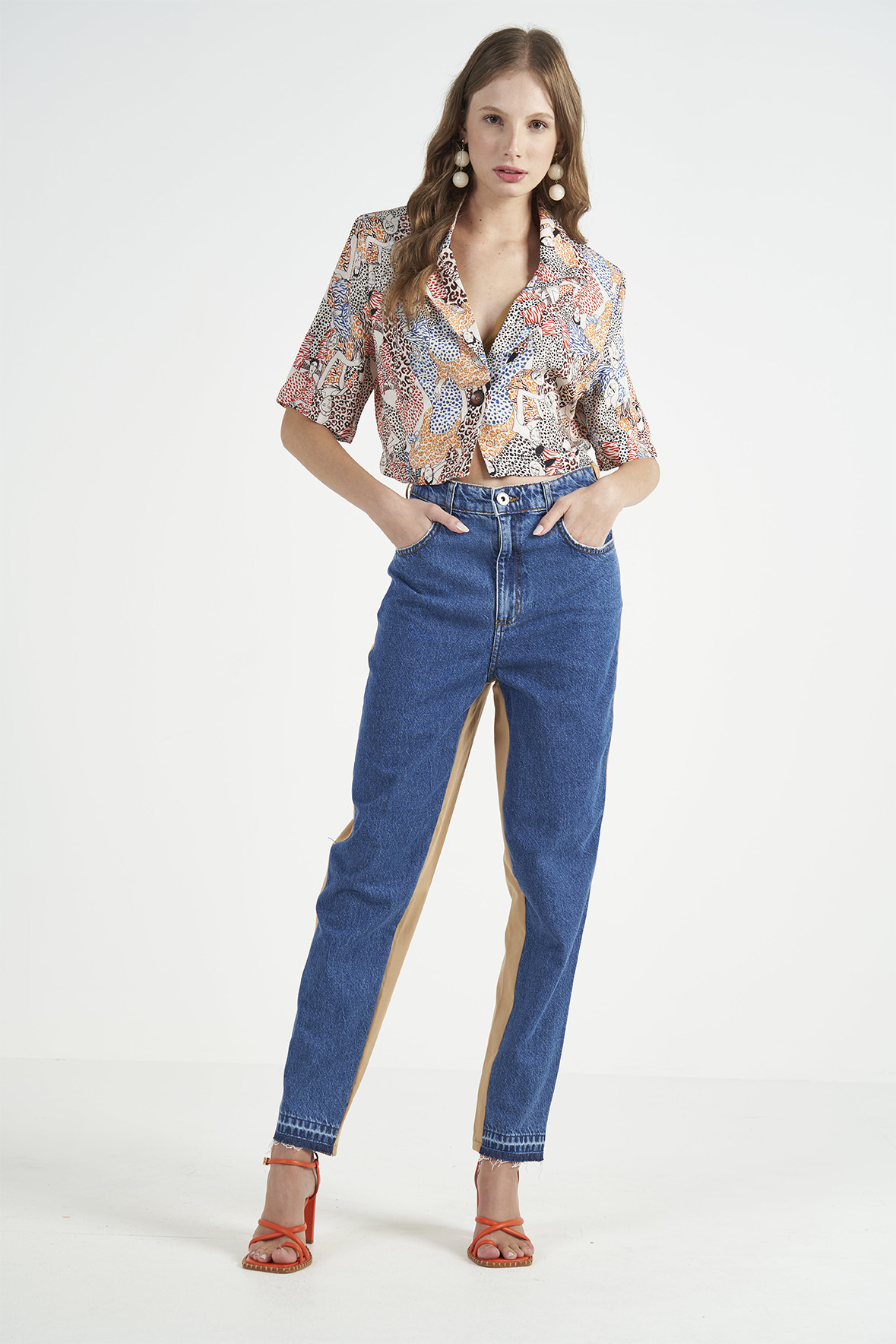 CALÇA JEANS COM SARJA JOANA 36 INDIGO/BEGE