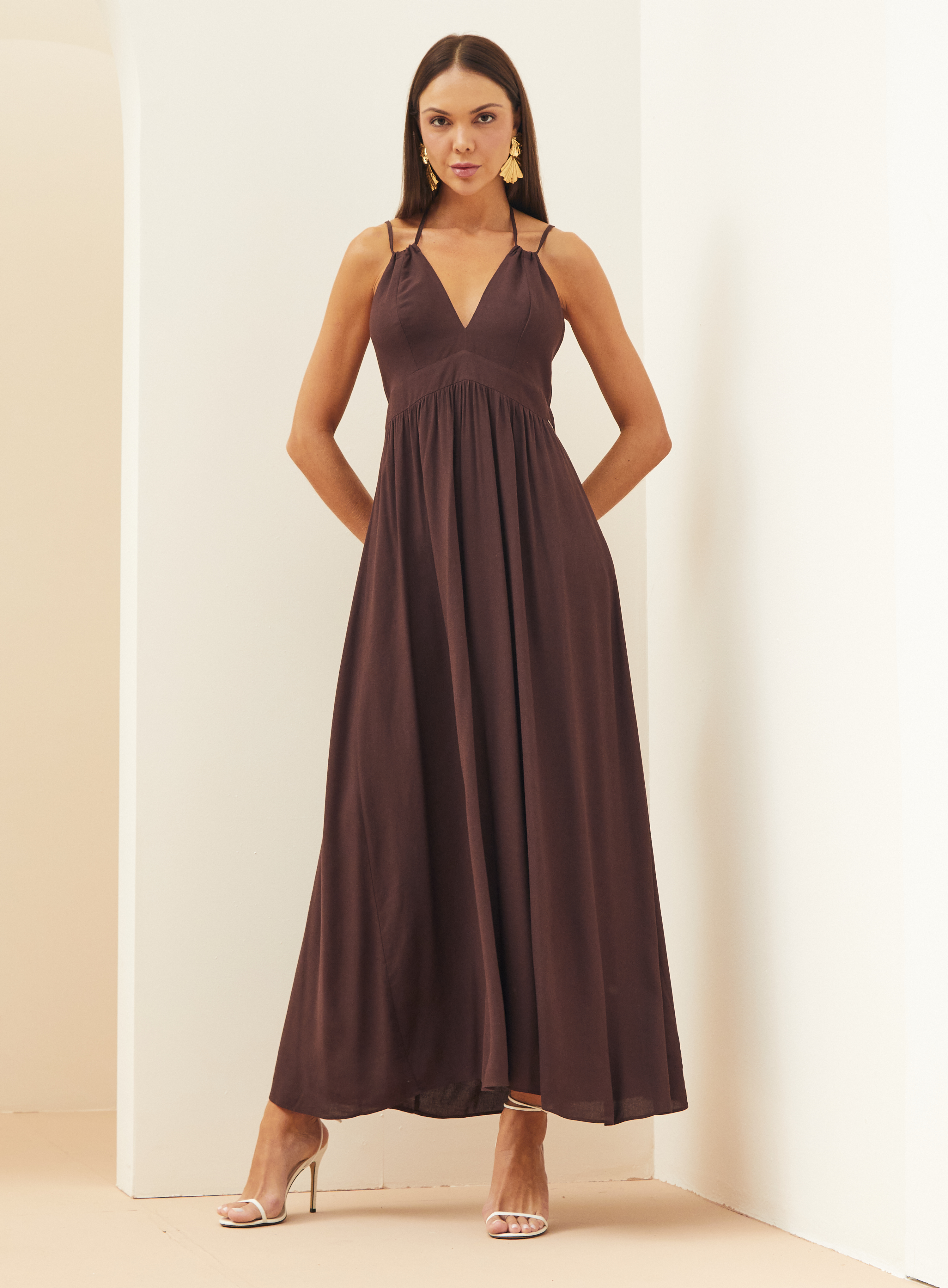 VESTIDO LINHO G MARROM