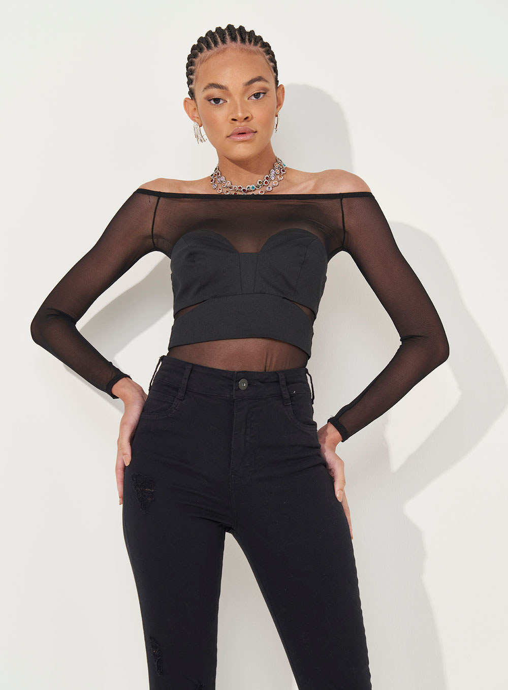 BLUSA TULE P PRETO/ ROSA