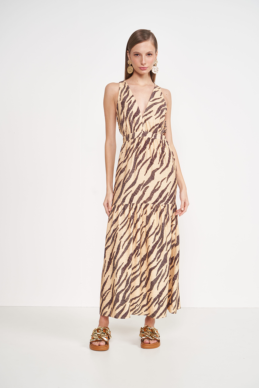 VESTIDO LINHO ESTAMPADO 38 LONG BEACH