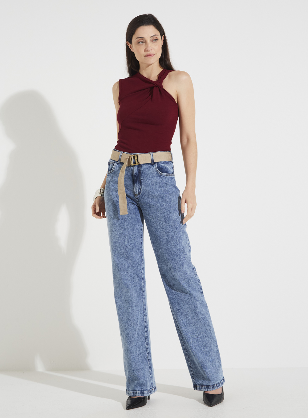 CALÇA JEANS RAQUEL WIDE LEG COM CINTO 42 INDIGO