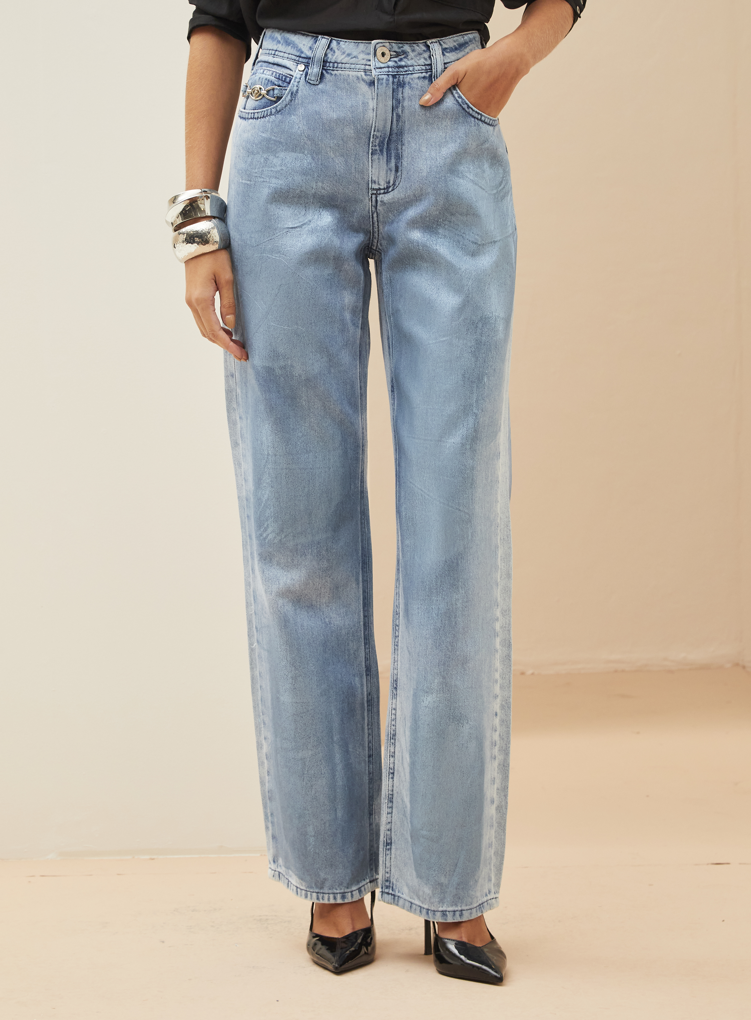 CALÇA JEANS RAQUEL WIDE LEG 44 INDIGO
