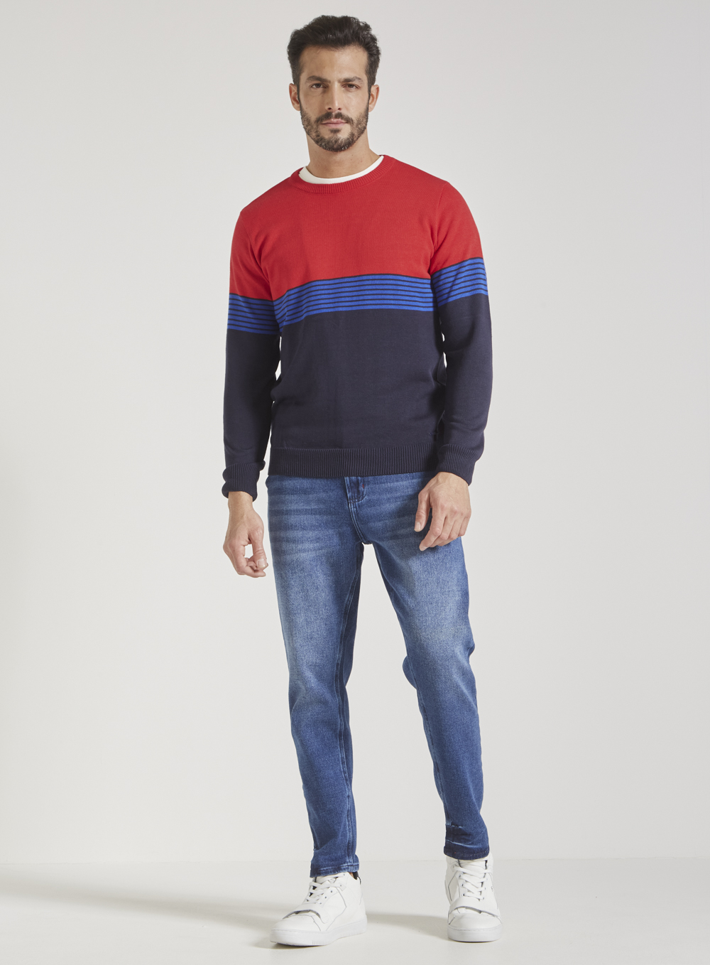 SUÉTER TRICÔ GG VERM/AZUL/MARIN