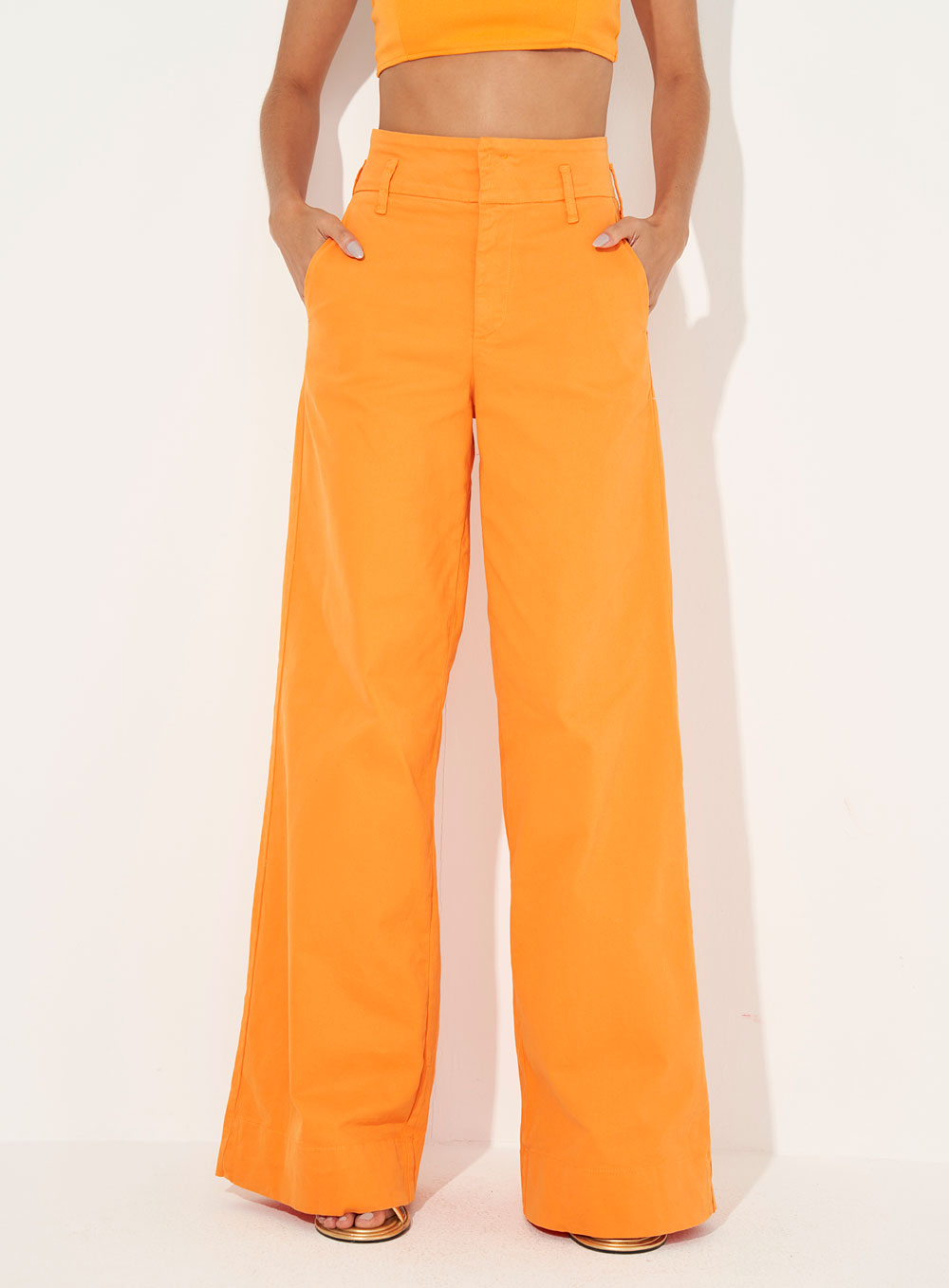CALÇA SARJA PANTALONA 46 LARANJA ALPER