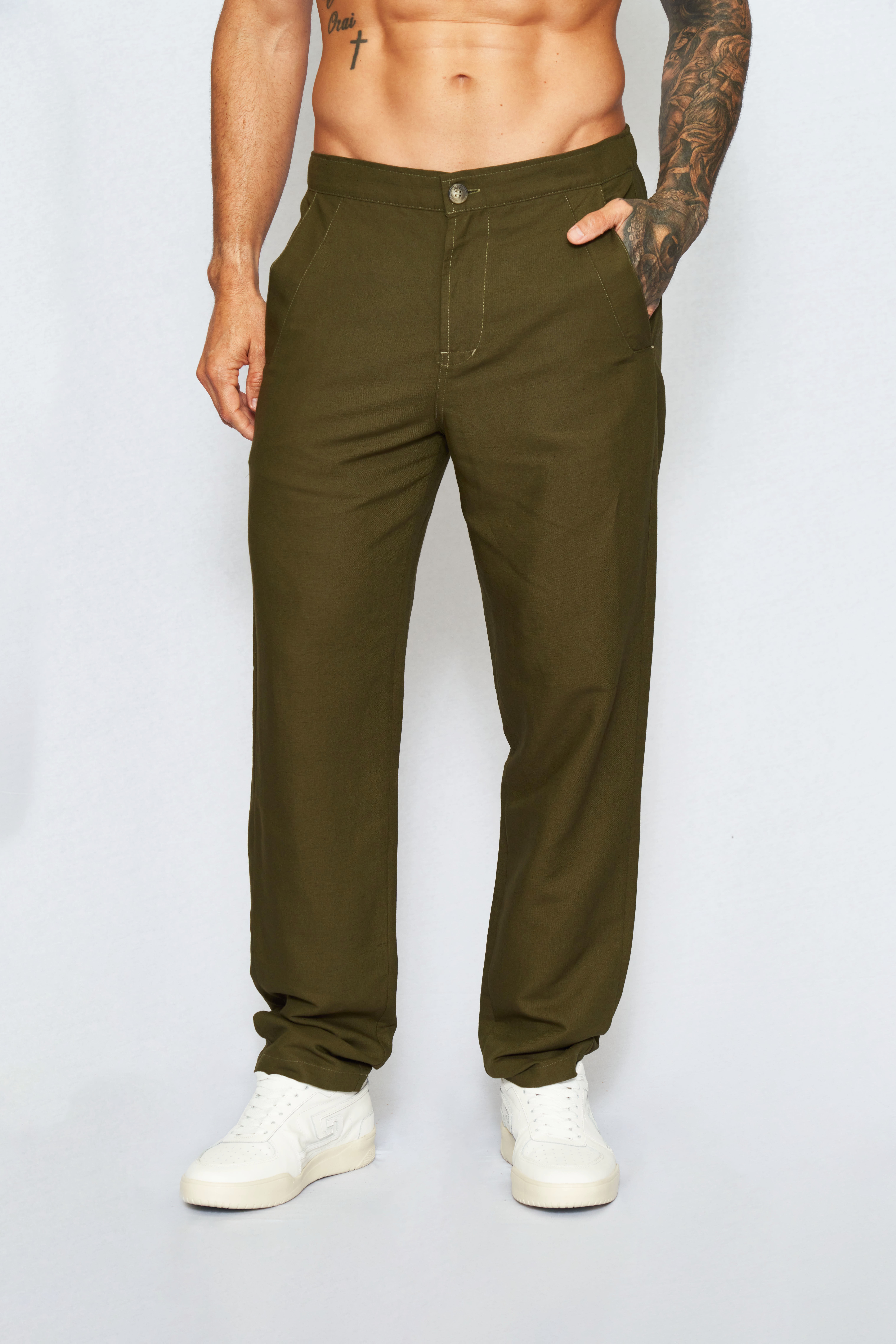 CALÇA LINHO 38 VERDE CILANTRO