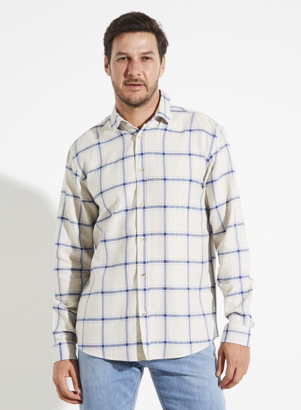 CAMISA LINHO XADREZ RELAX P XADREZ BG/AZUL