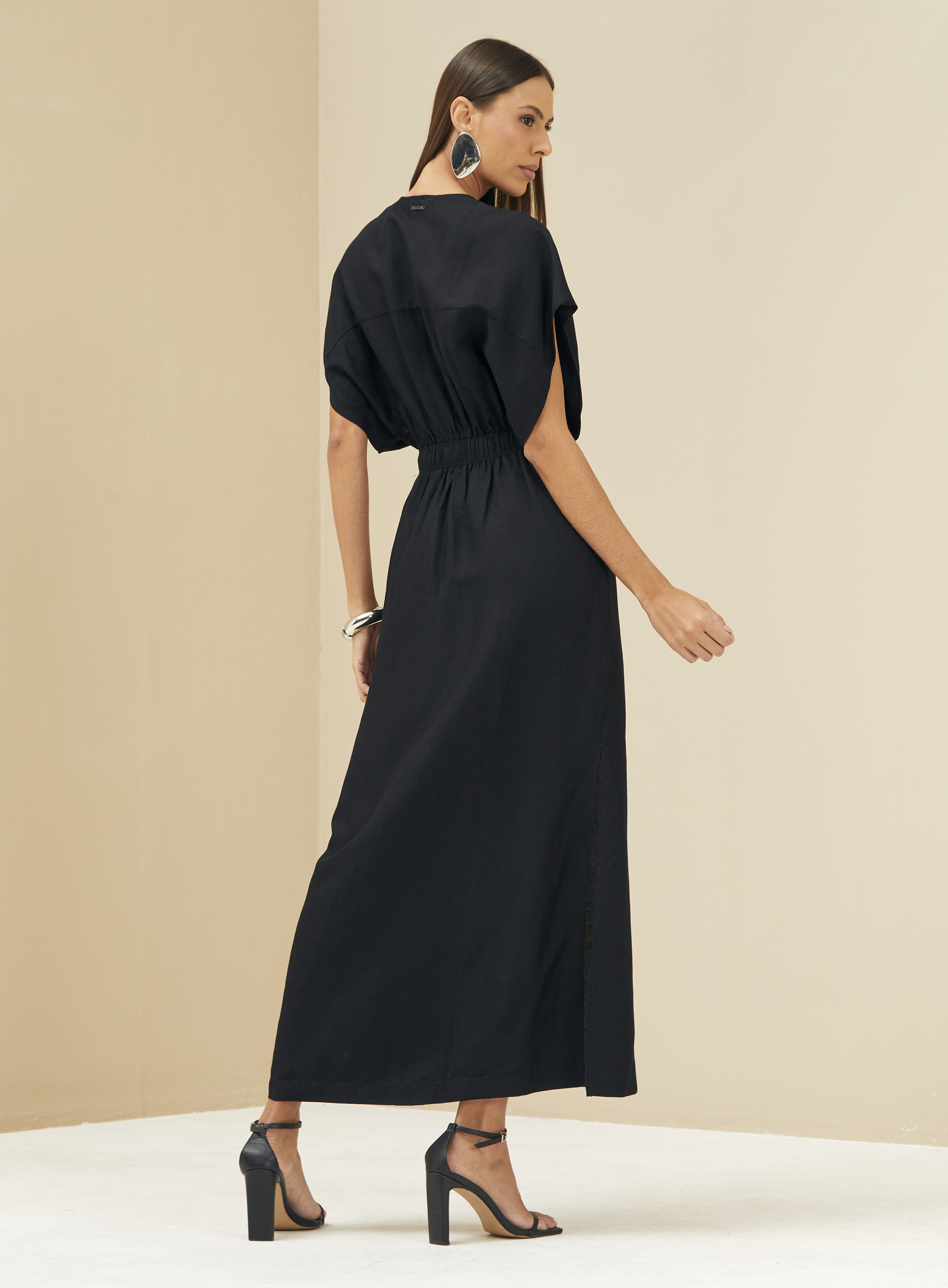 VESTIDO LINHO M MARROM ESPECIARIAS