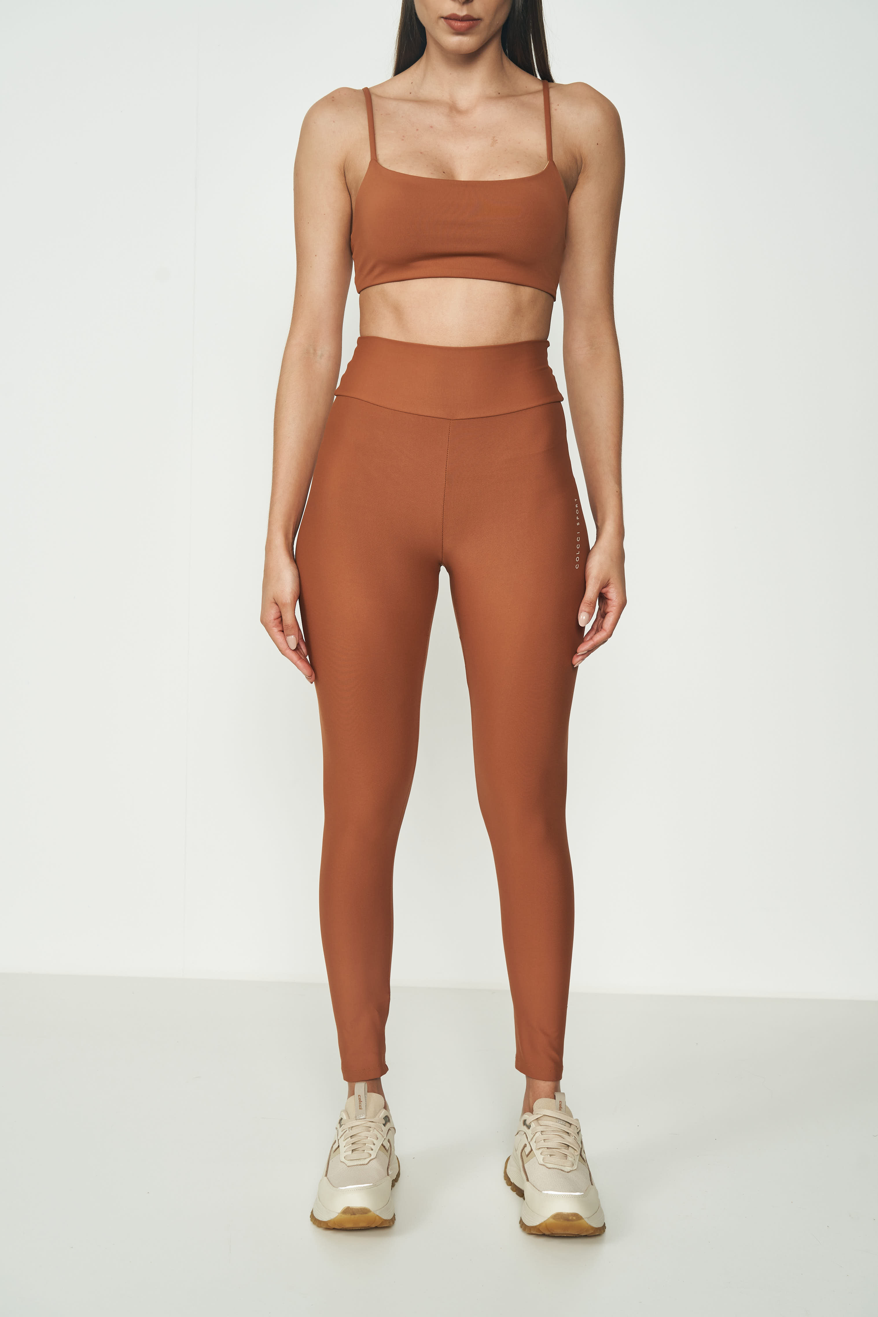 CONJUNTO TOP/CALÇA LEGGING P MARROM CARMELLA