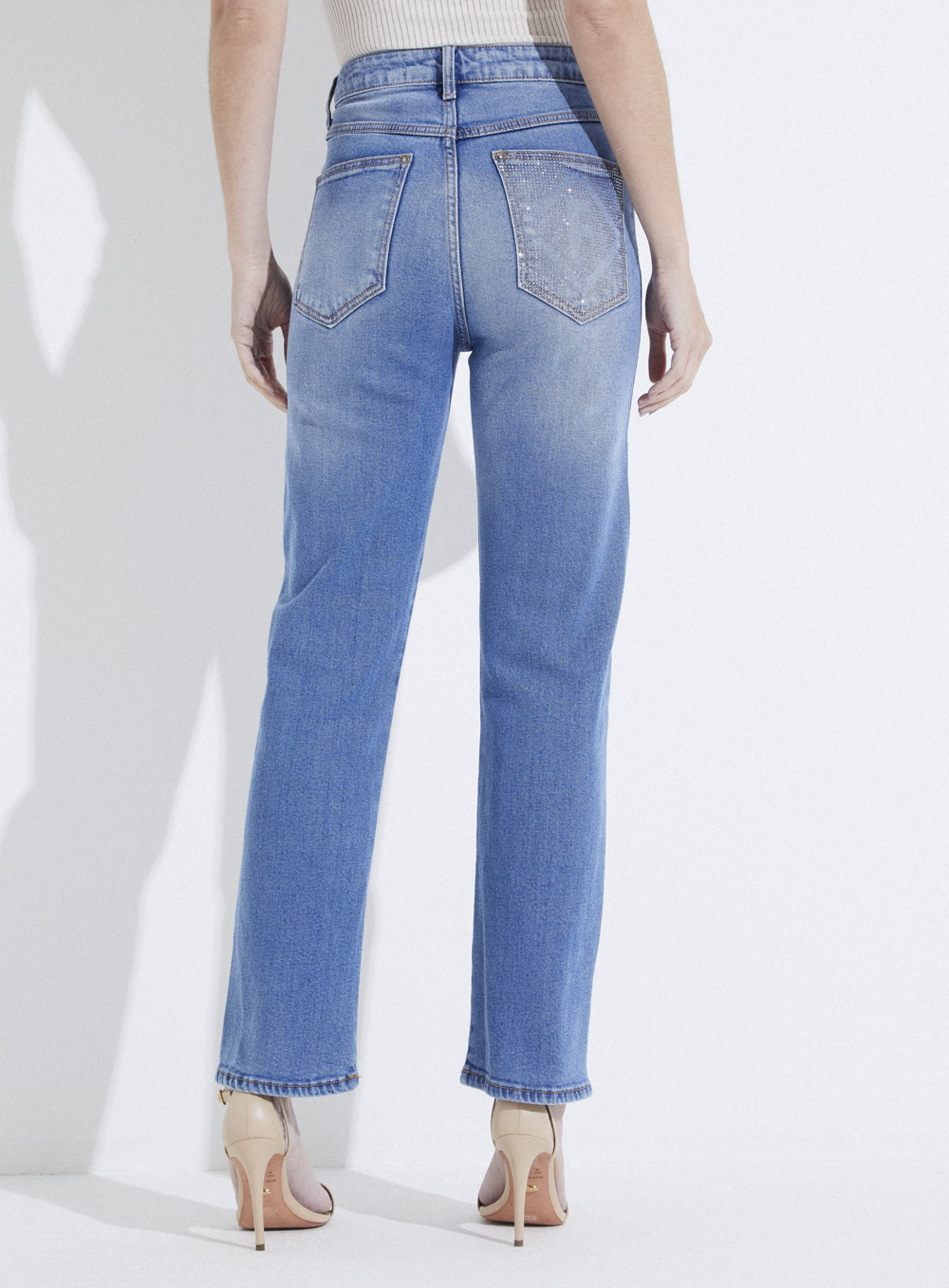 CALÇA JEANS NADIA COM APLICAÇÃO 38 INDIGO