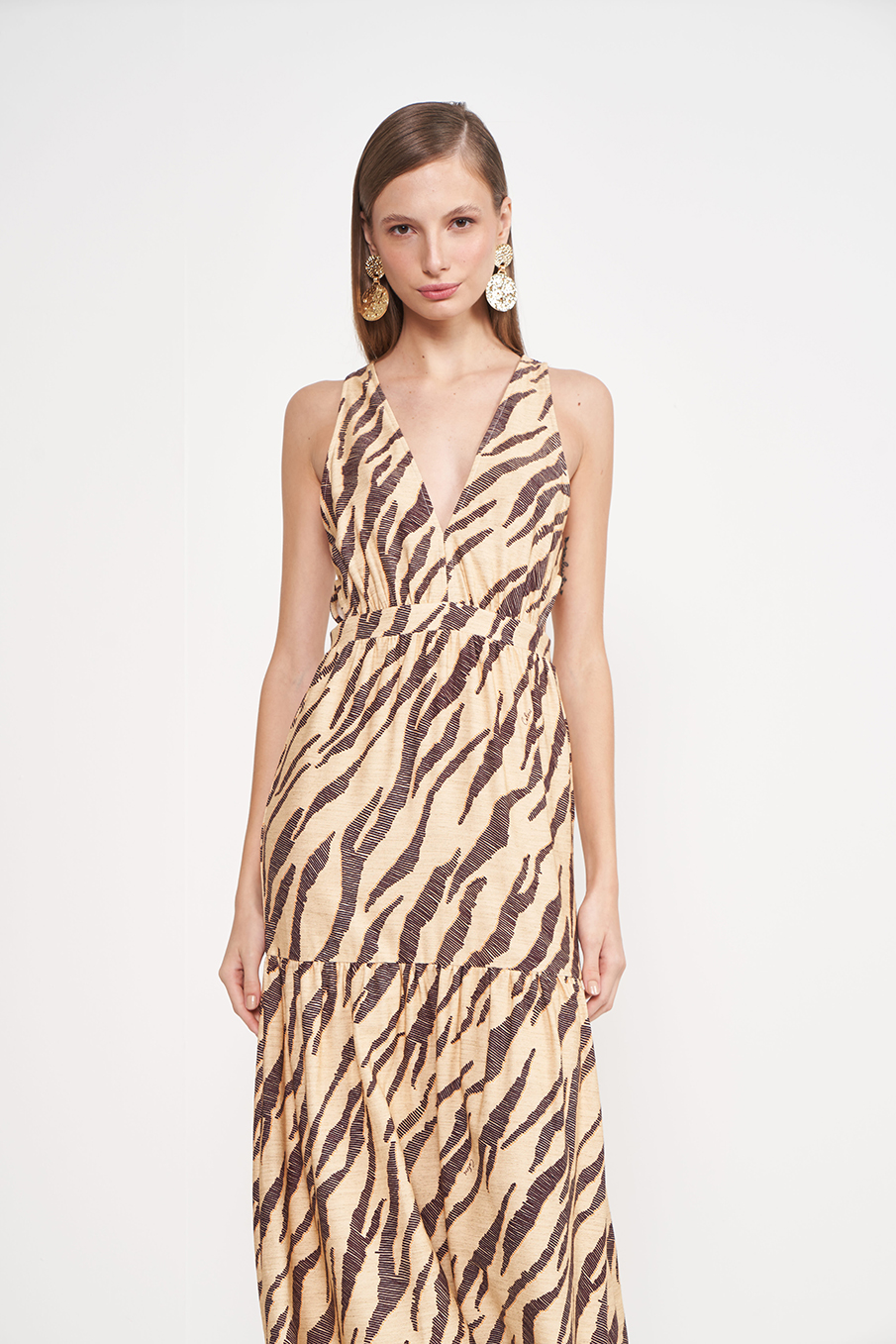 VESTIDO LINHO ESTAMPADO 38 LONG BEACH