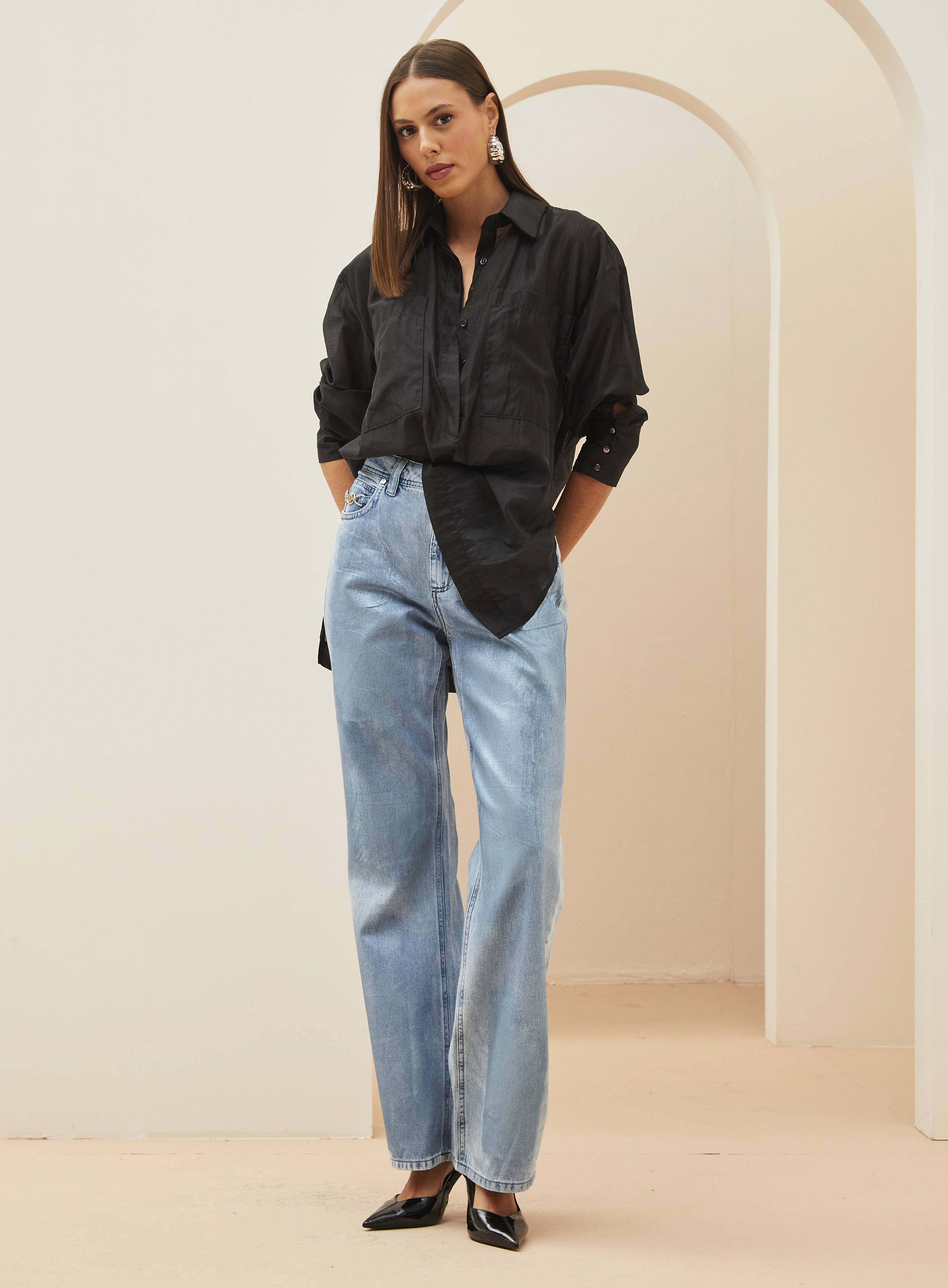 CALÇA JEANS RAQUEL WIDE LEG 44 INDIGO