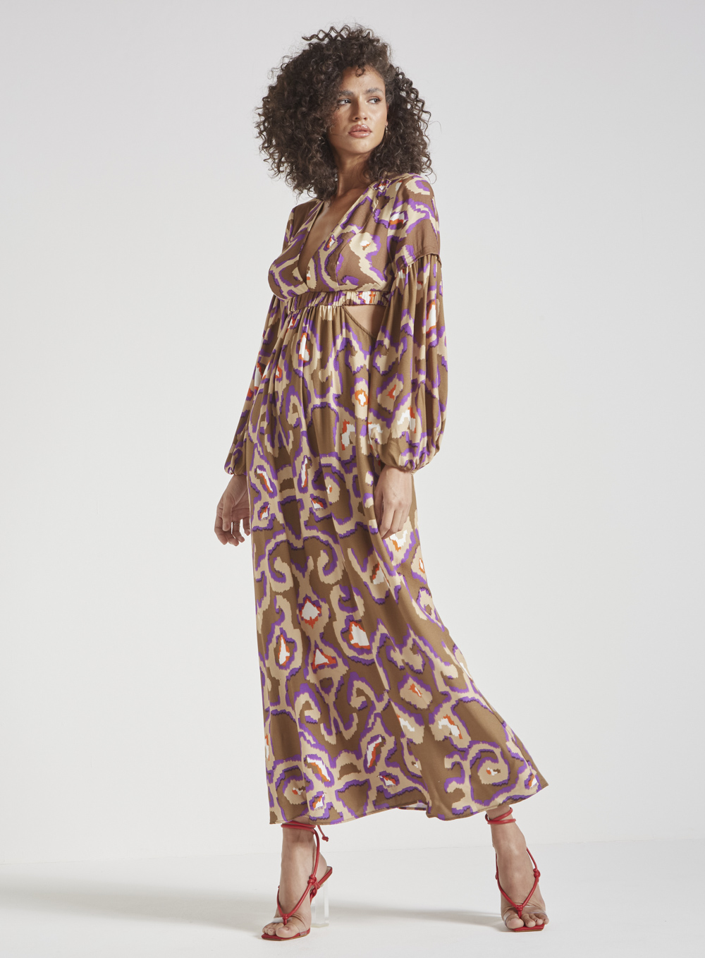 VESTIDO ESTAMPADO DETALHE LINHO PP BOHO TAPESTRY
