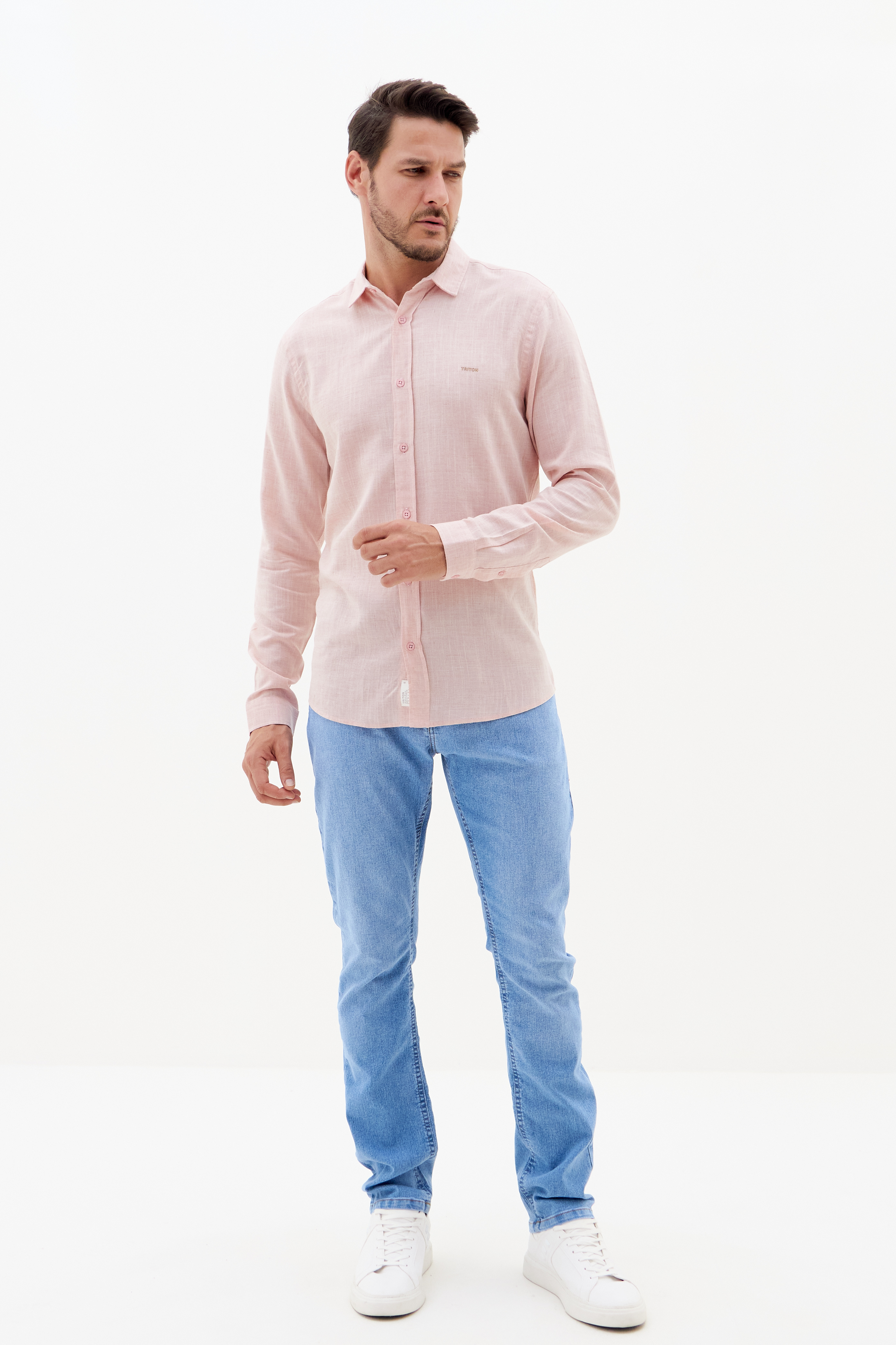 CAMISA LINHO CASUAL M ROSA/BEGE/MARRO