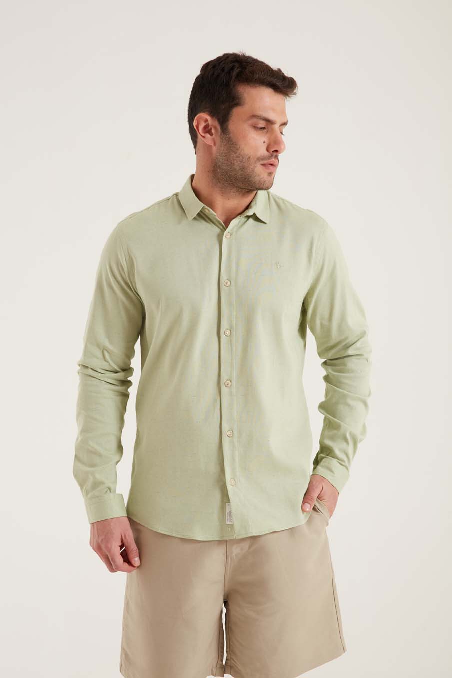CAMISA LINHO CASUAL GG BEGE ITALIAN