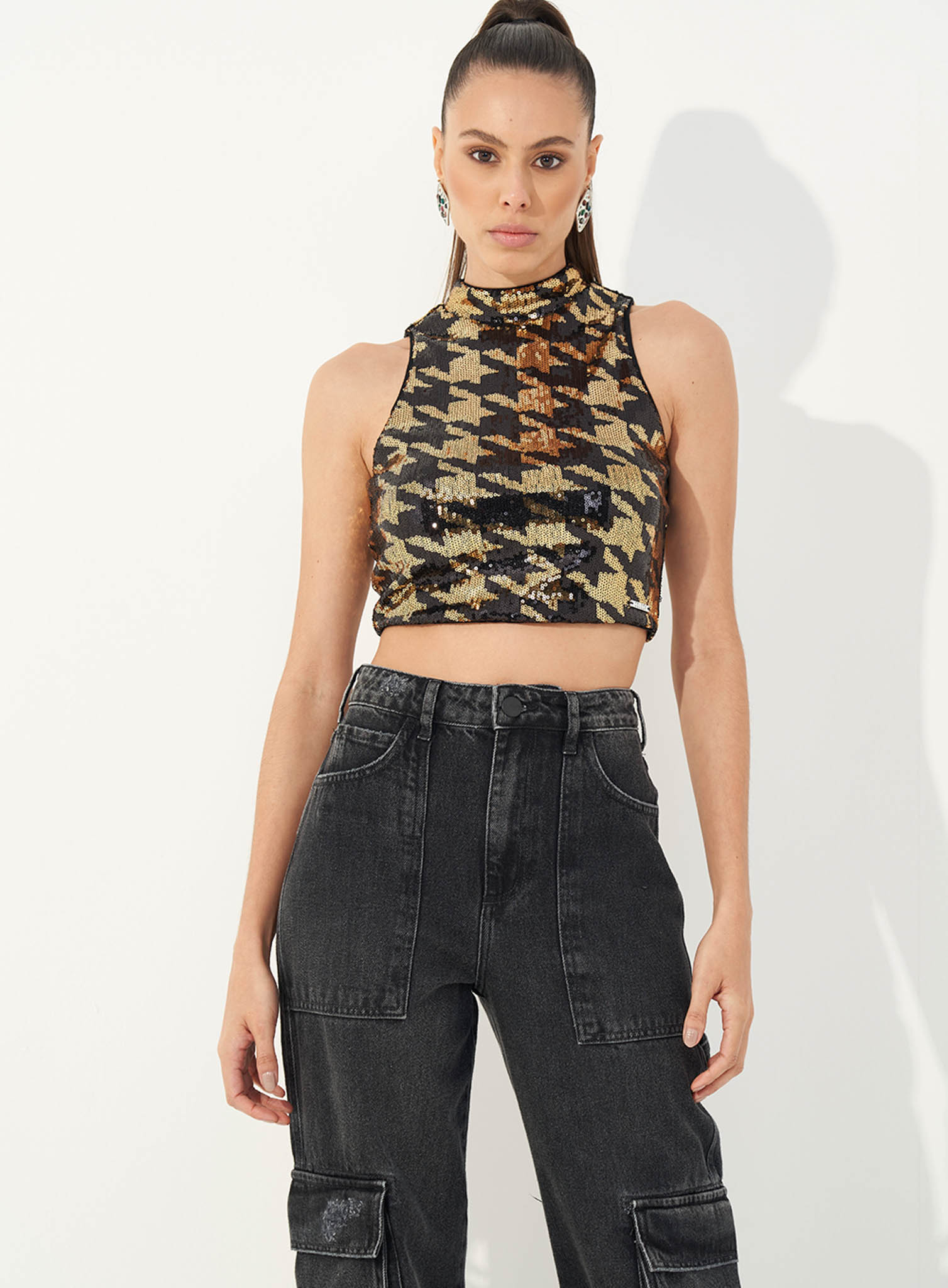 BLUSA PAETE 36 PRETO/DOURADO