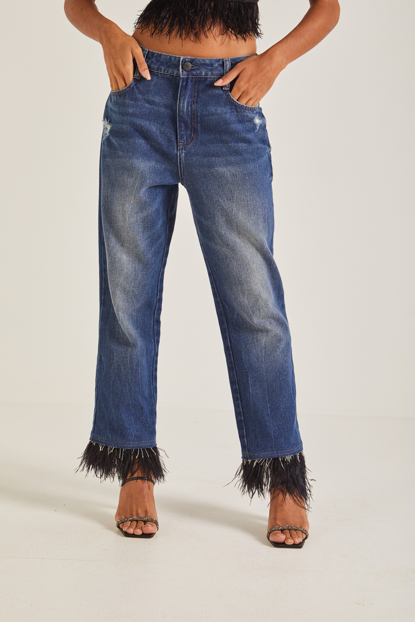CALÇA JEANS BRUNA COM PLUMAS 36 INDIGO