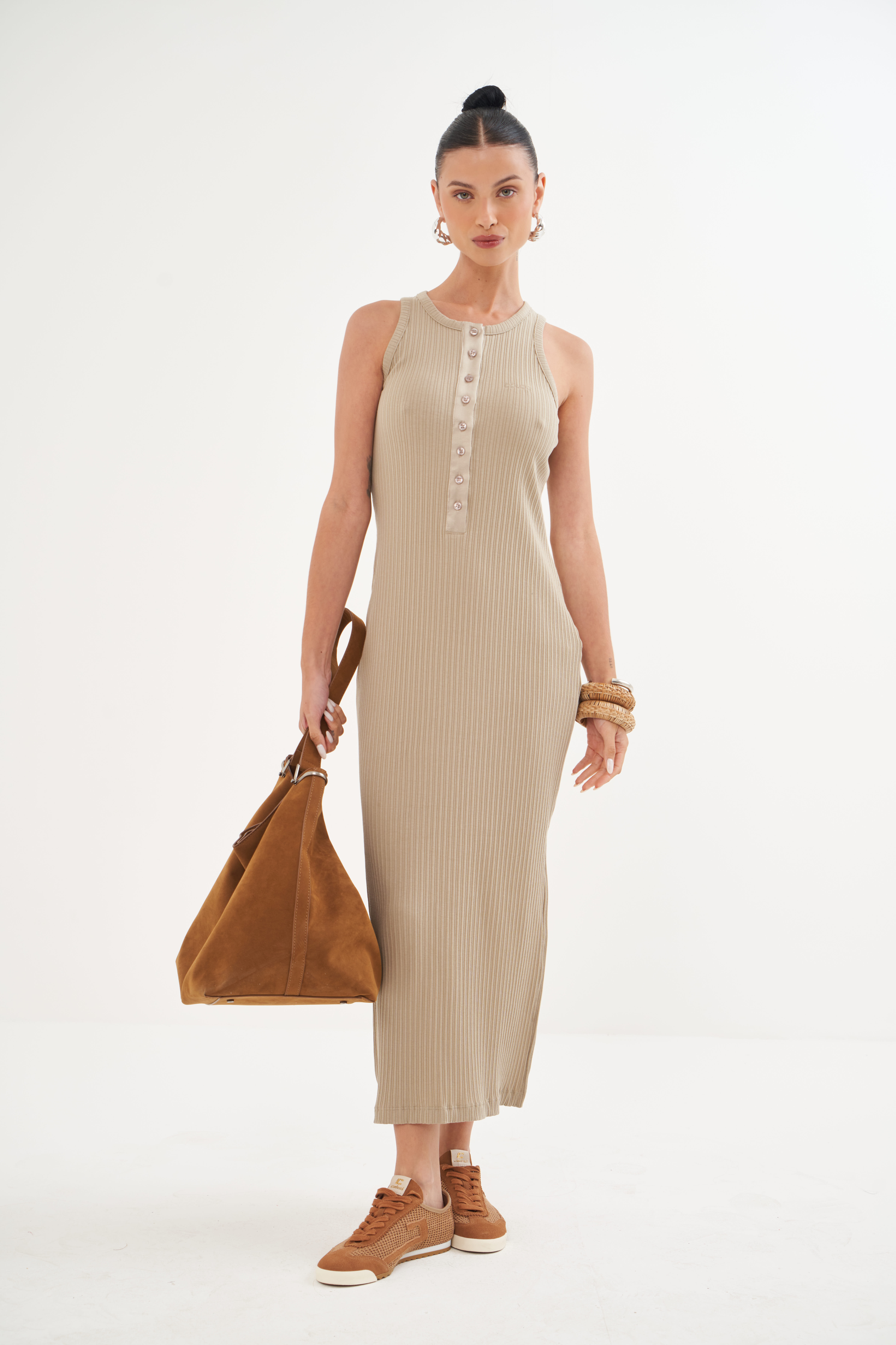 VESTIDO CANELADO PP BEGE BISQUET